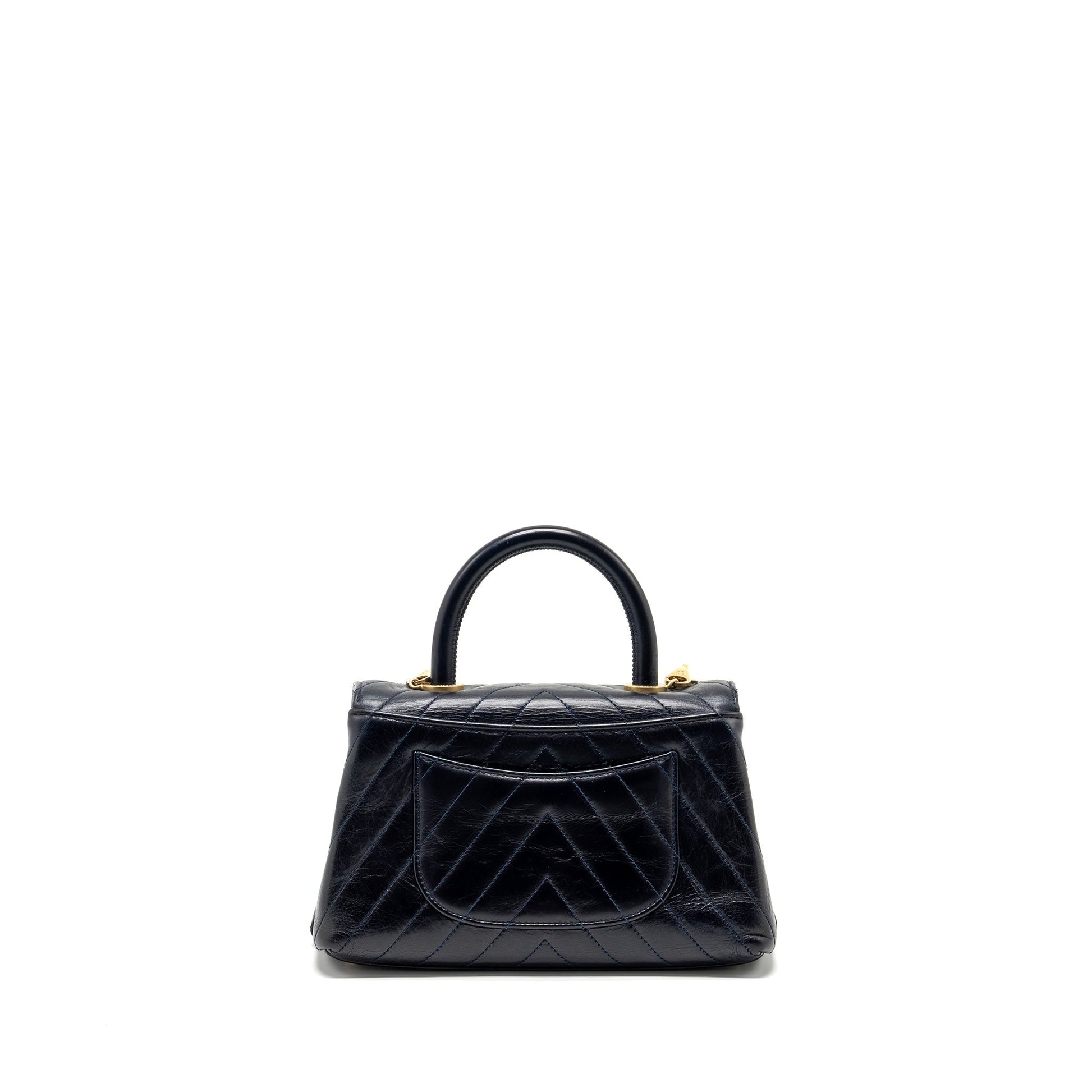 Chanel Coco Handle Chevron Calfskin Dark GHW Blue Small Handbag