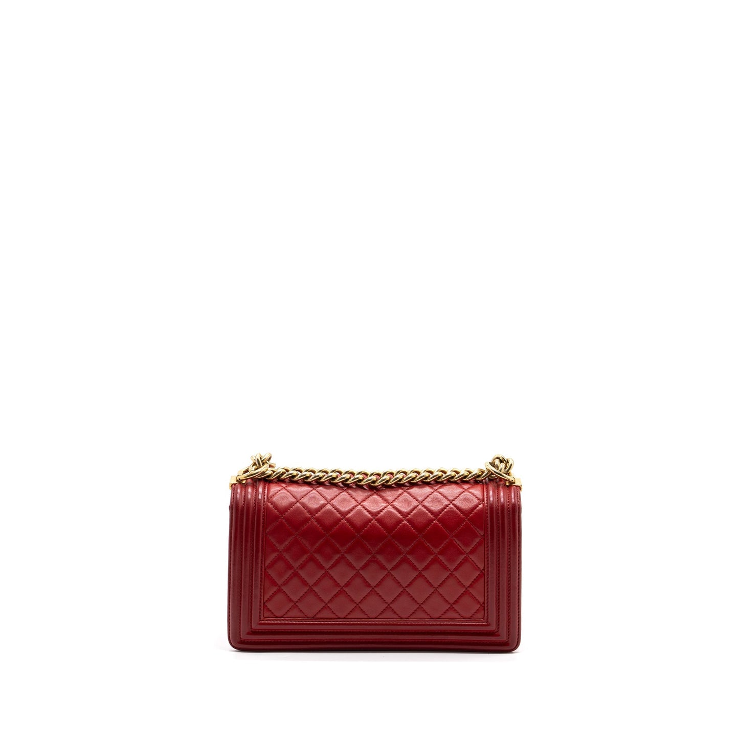 Chanel Boy Lambskin Brushed GHW Red Handbag