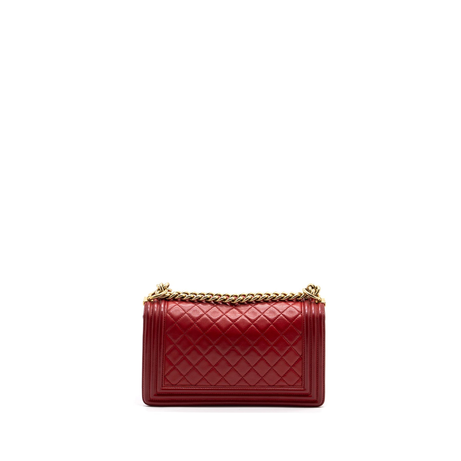 Chanel Boy Lambskin Brushed GHW Red Handbag