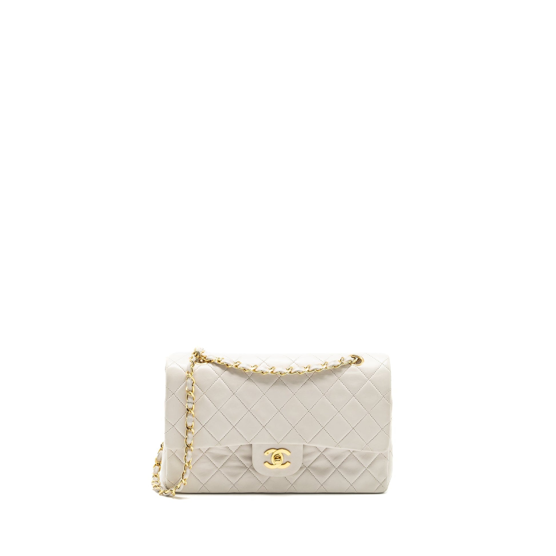 Chanel Classic Double Flap Lambskin GHW White Shoulder Bag
