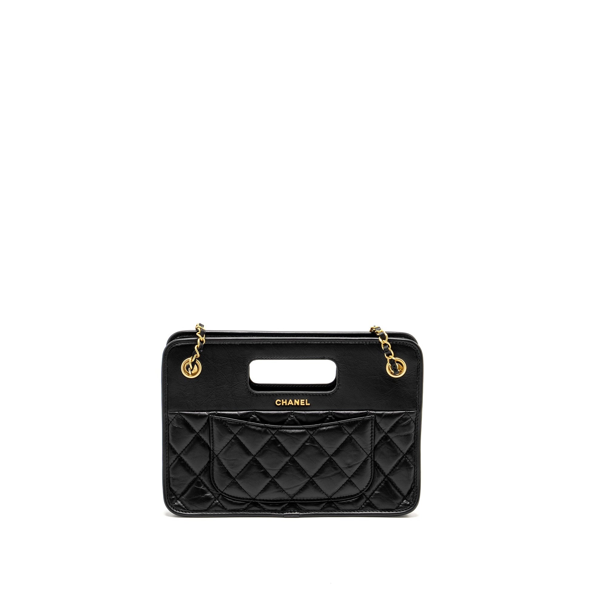 Chanel 23S Calfskin Brush GHW microchip Black Clutch Bag