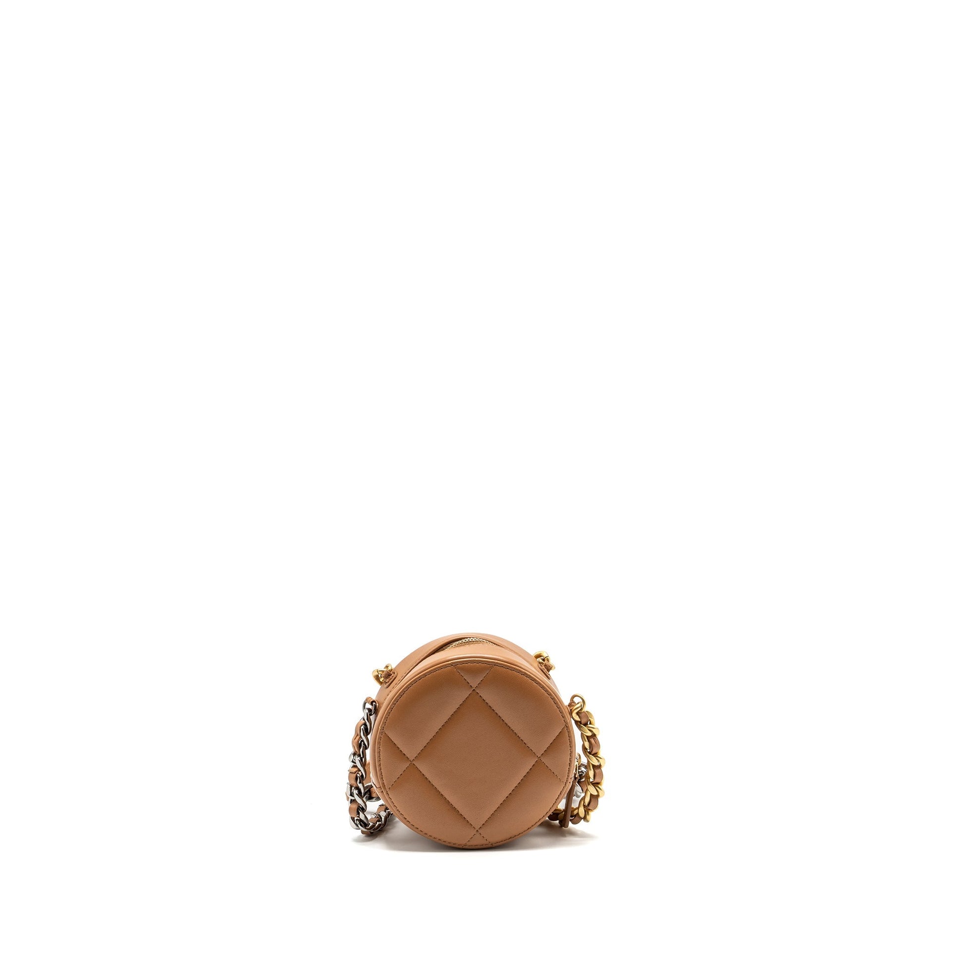Chanel 19 Round Lambskin Caramel Hardware microchip Multicolour Clutch Bag