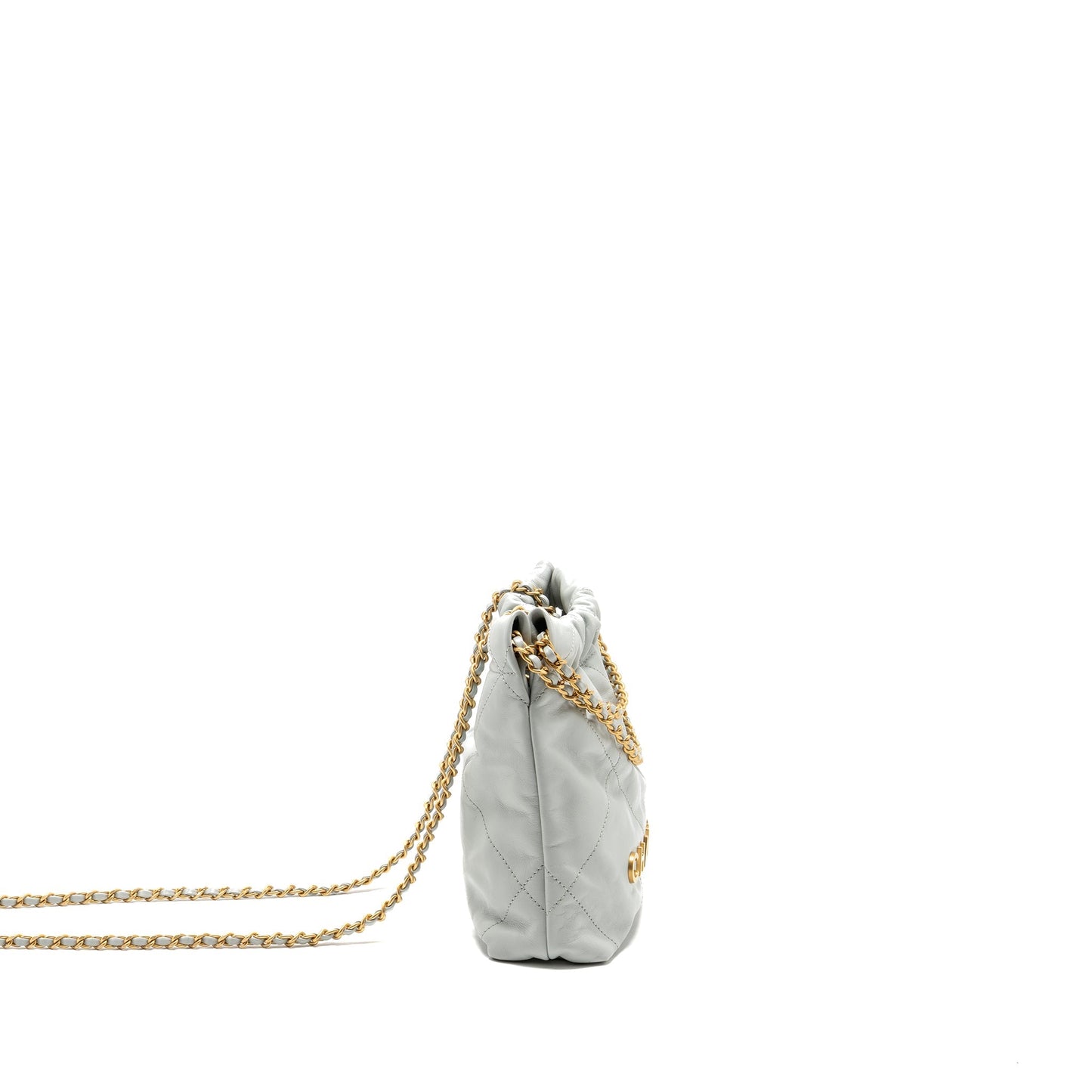 Chanel 22 Calfskin Light GHW Microchip Grey Mini Bag