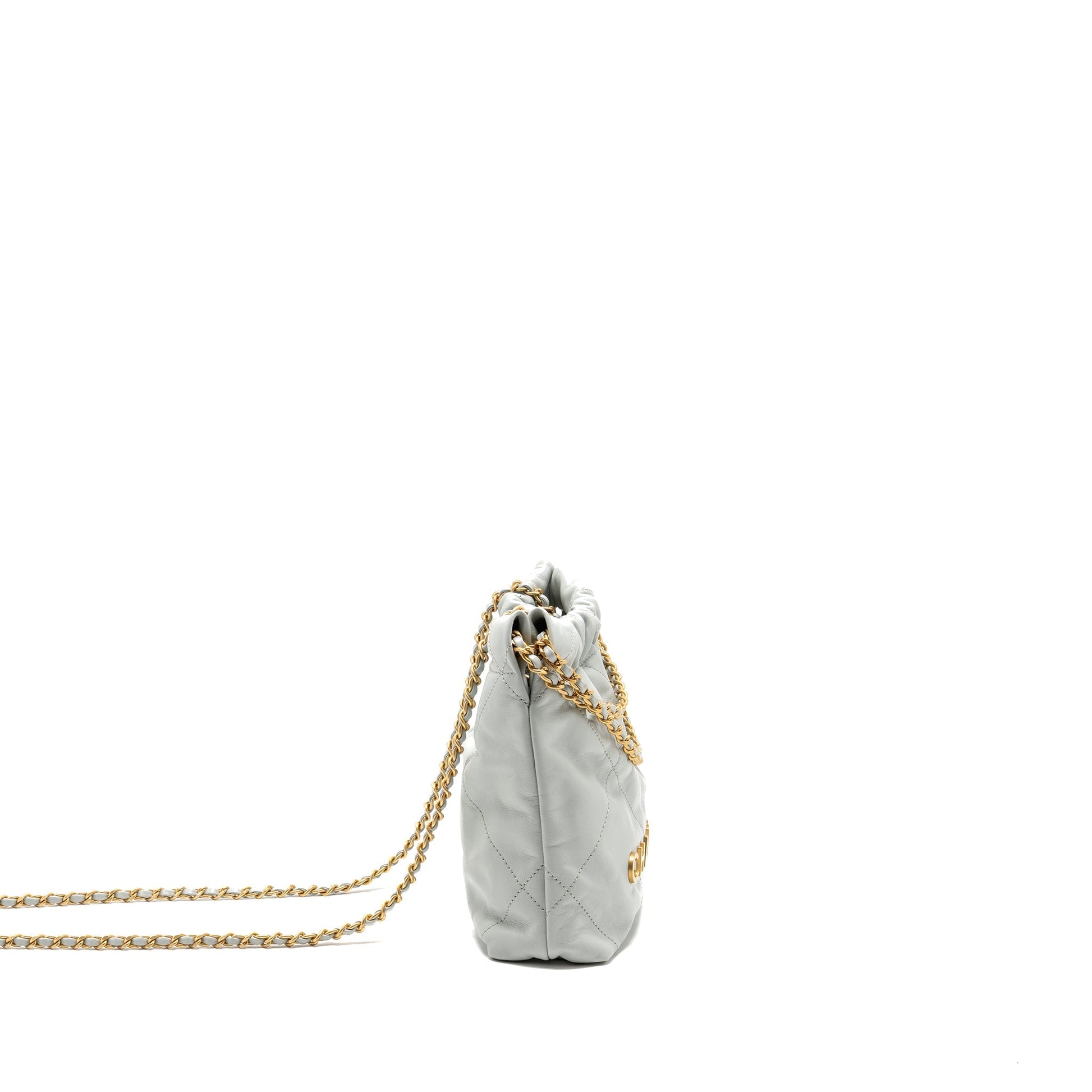 Chanel 22 Calfskin Light GHW Microchip Grey Mini Bag