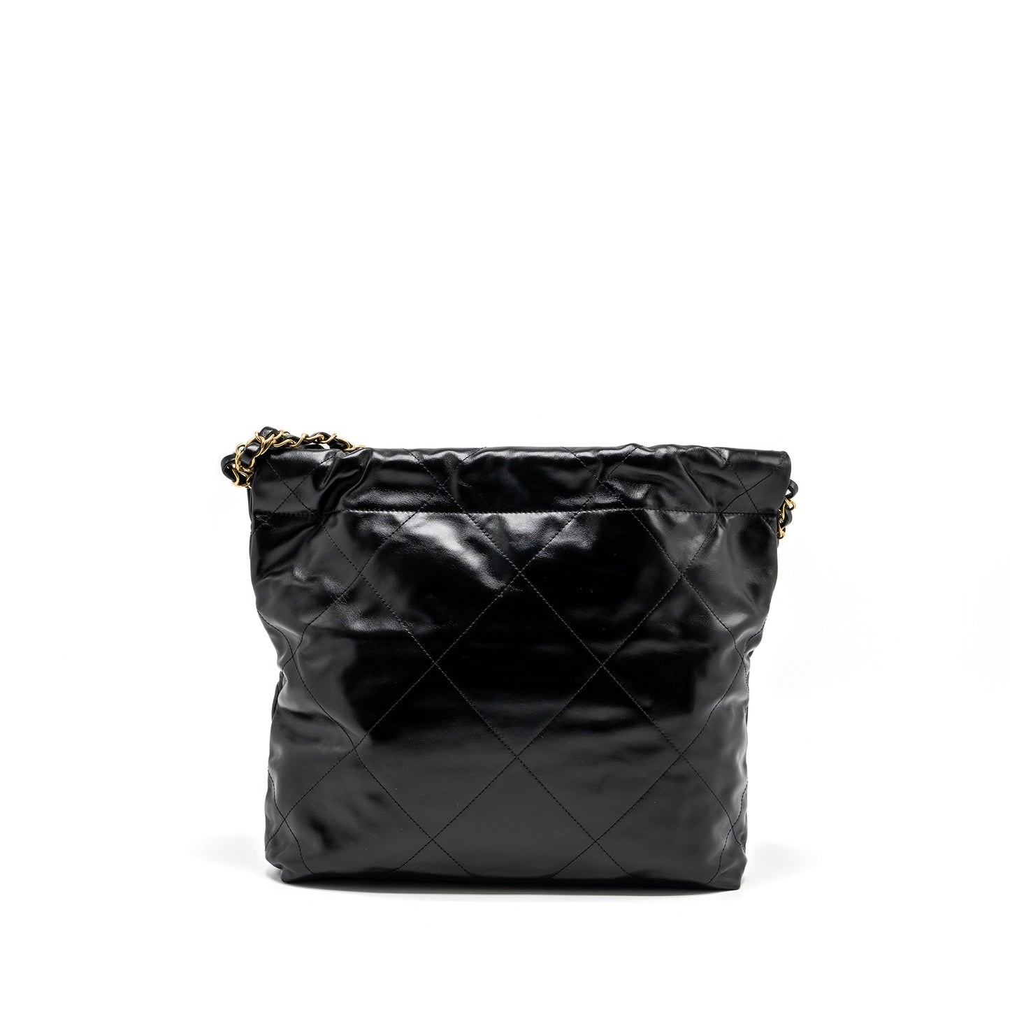 Chanel 22 Letter Shiny Calfskin GHW Microchip Black Gold Small Handbag Ghw Microchip