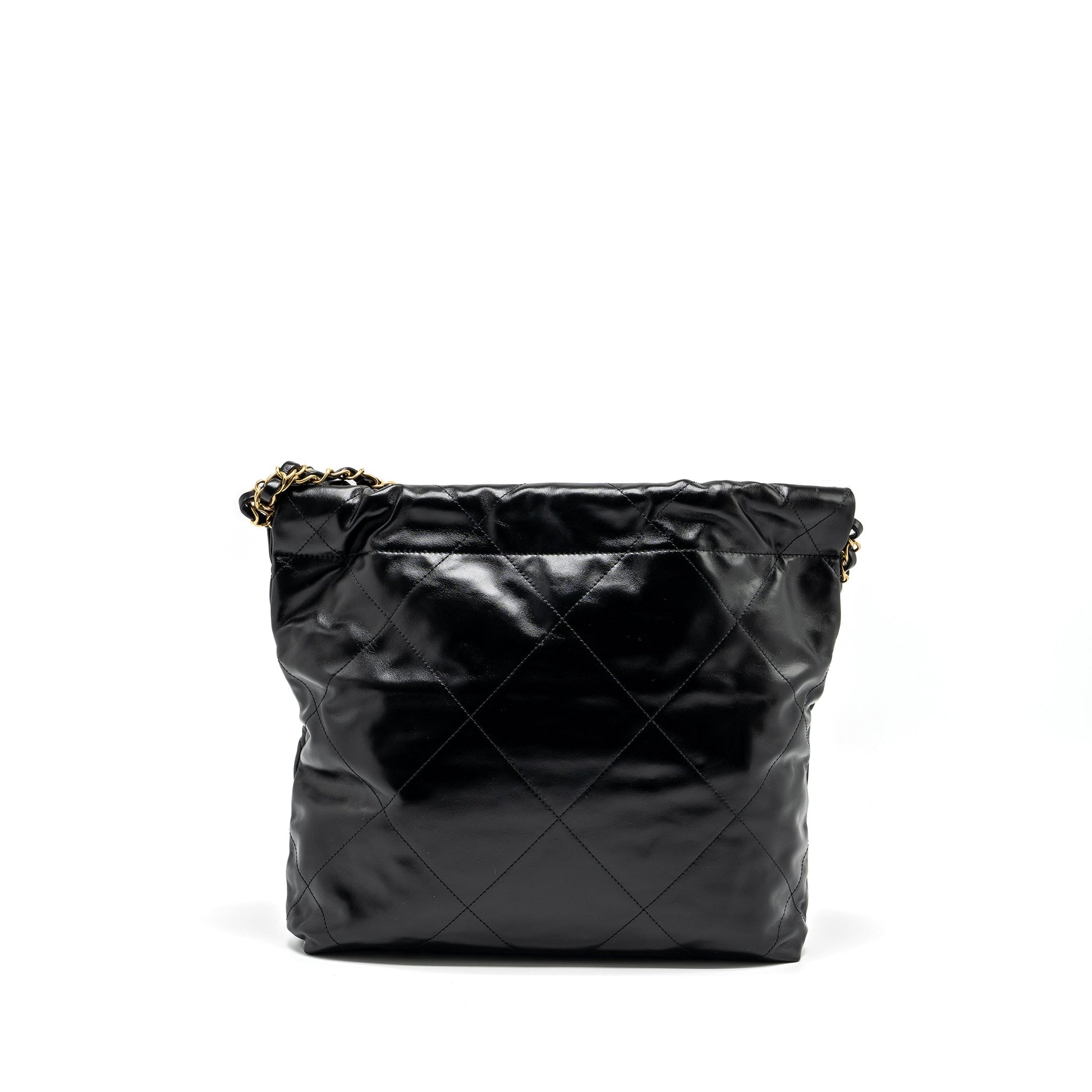Chanel 22 Letter Shiny Calfskin GHW Microchip Black Gold Small Handbag Ghw Microchip