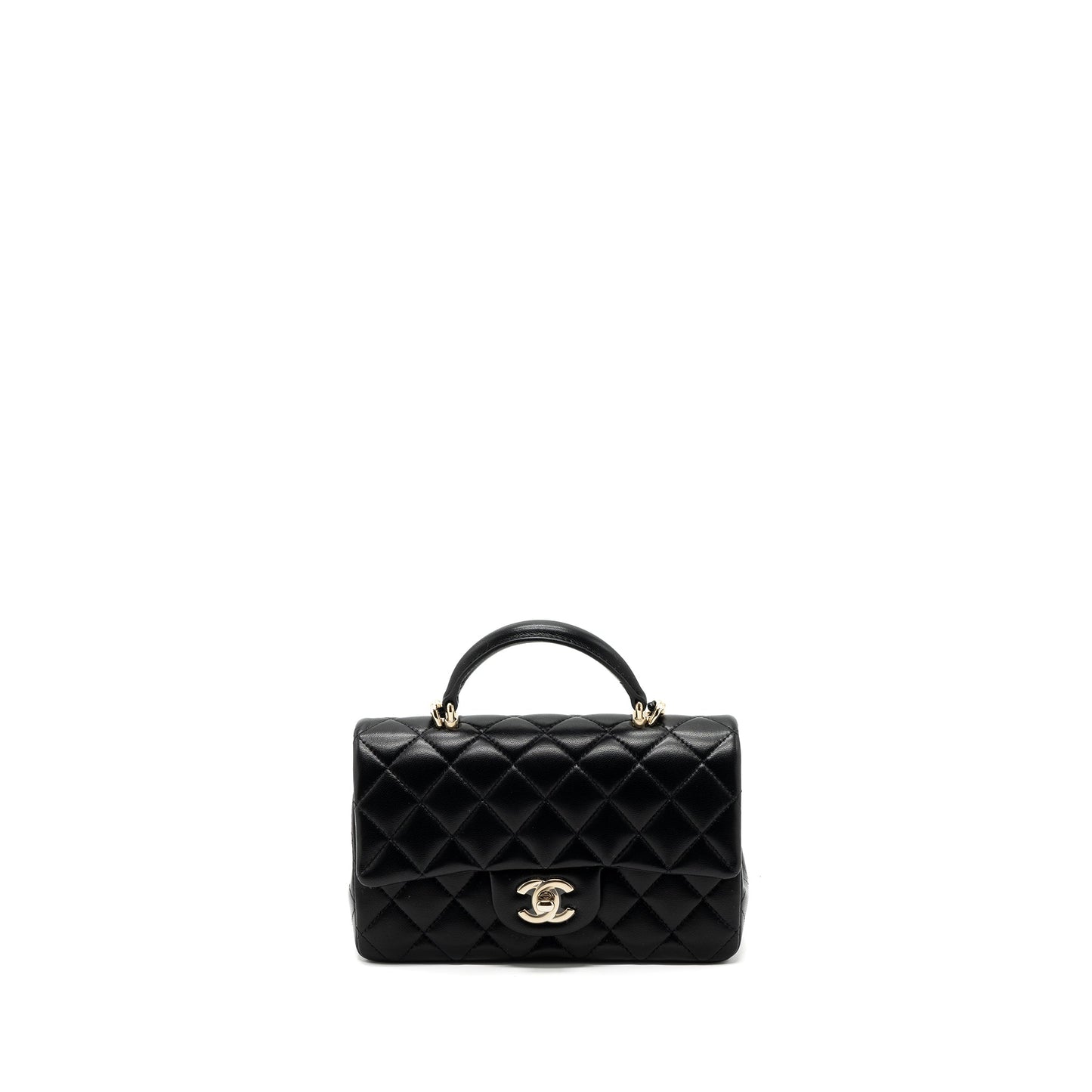 Chanel Top Handle Rectangular Flap Lambskin LGHW Black Shoulder Bag Black Lghwmicrochip
