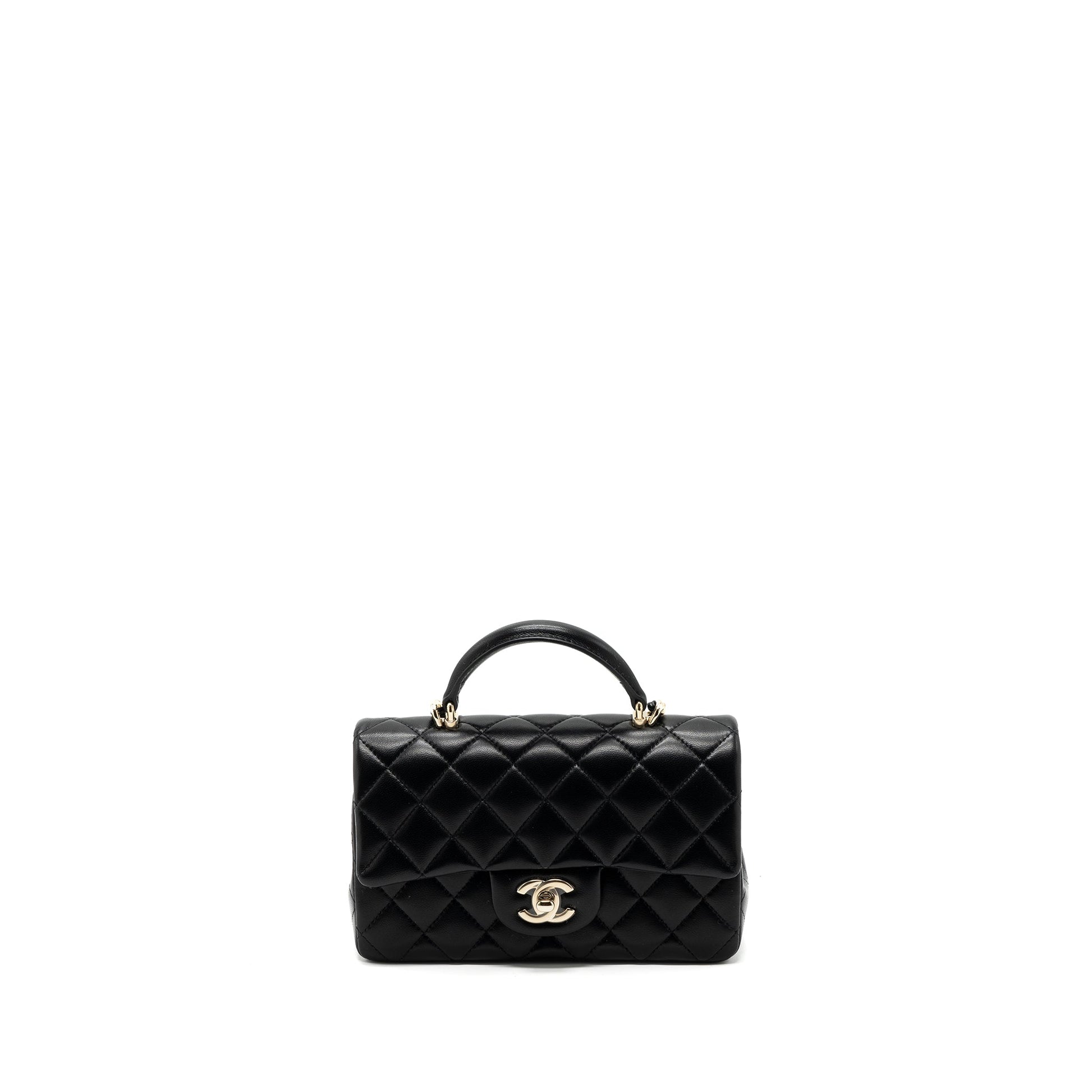 Chanel Top Handle Rectangular Flap Lambskin LGHW Black Shoulder Bag Black Lghwmicrochip