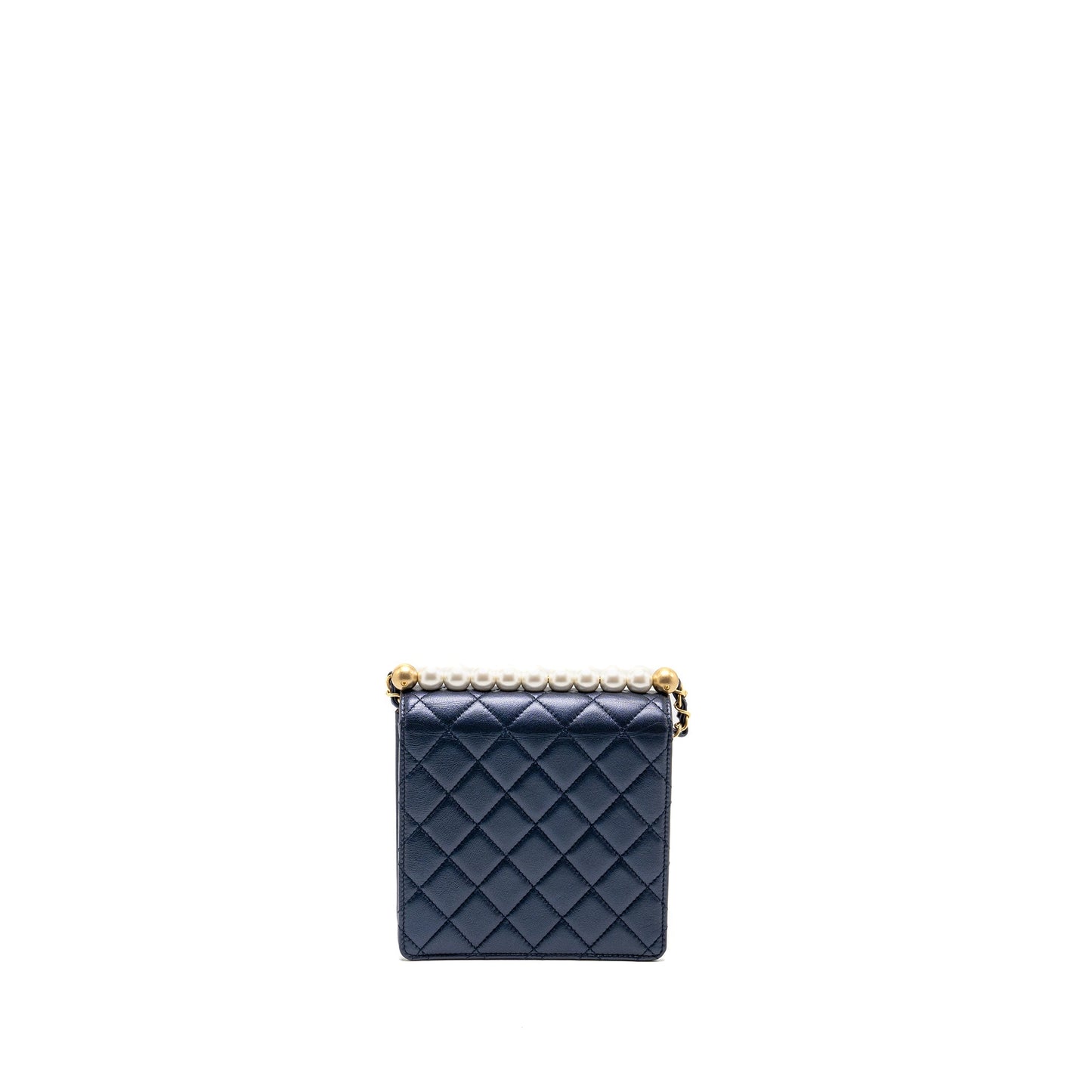 Chanel pearl decorated quilted flap lambskin navy Shoulder Bag