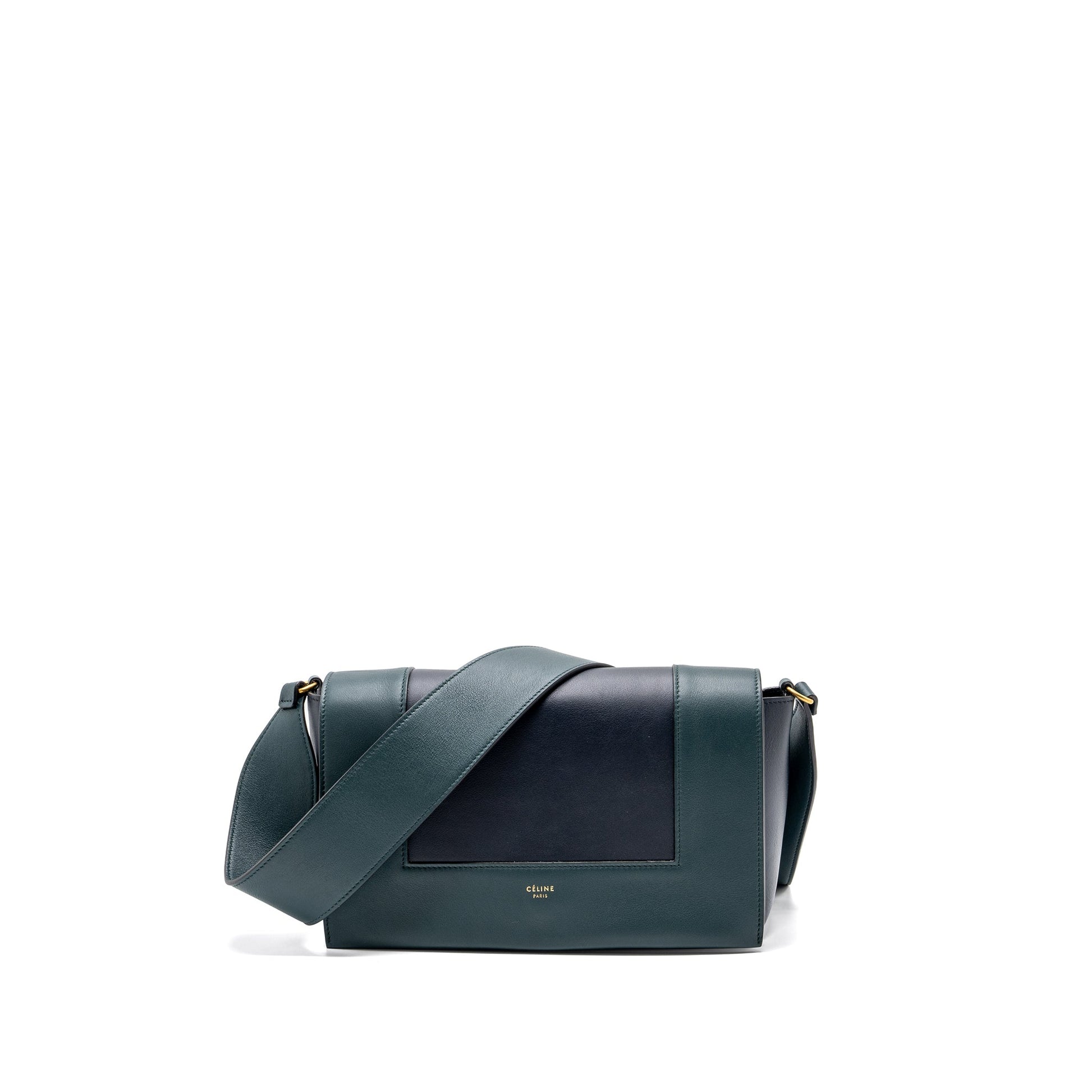 Celine Frame Purse Calfskin Dark Dark Handbag Blue Green Travel Bag