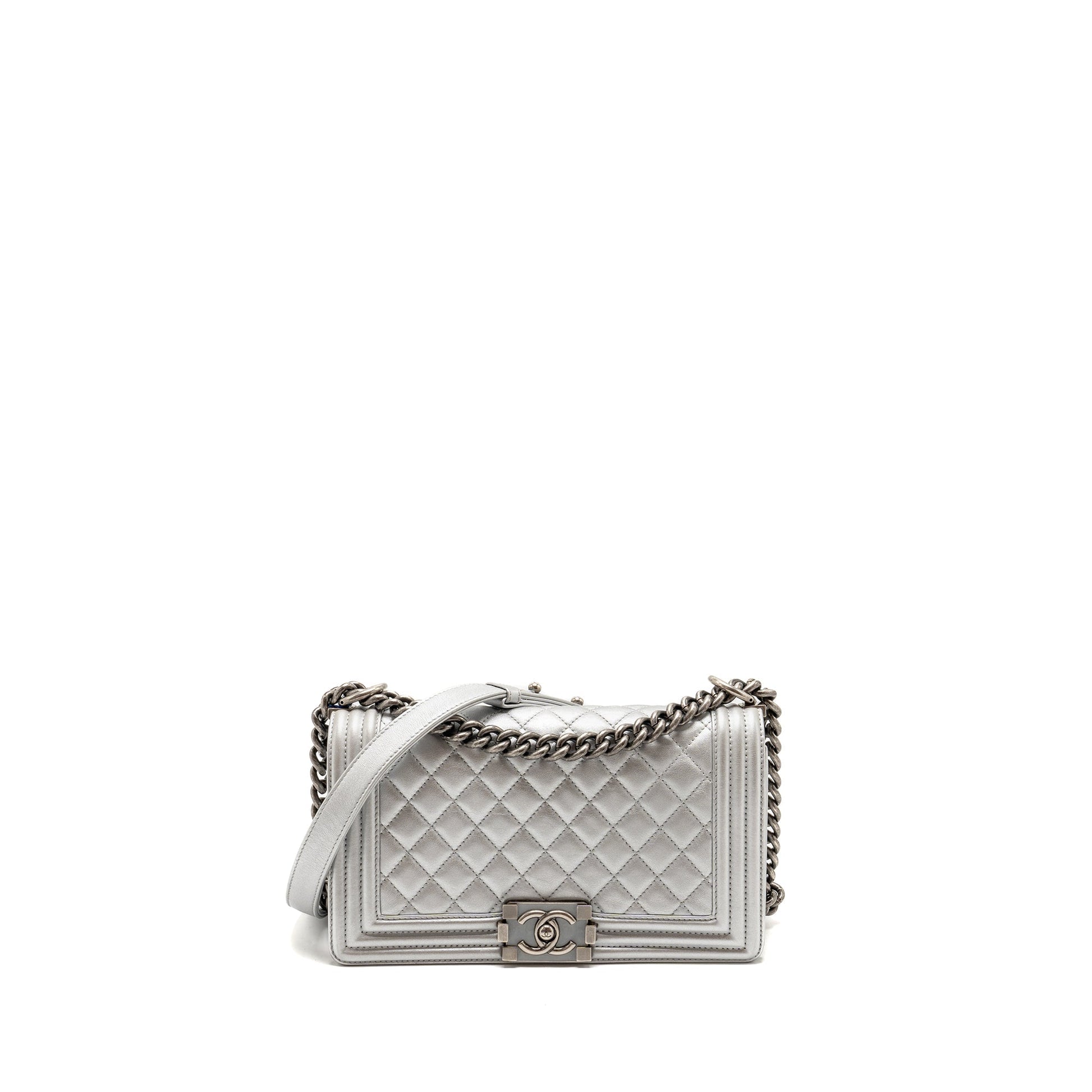 Chanel Boy Lambskin SHW Silver Handbag