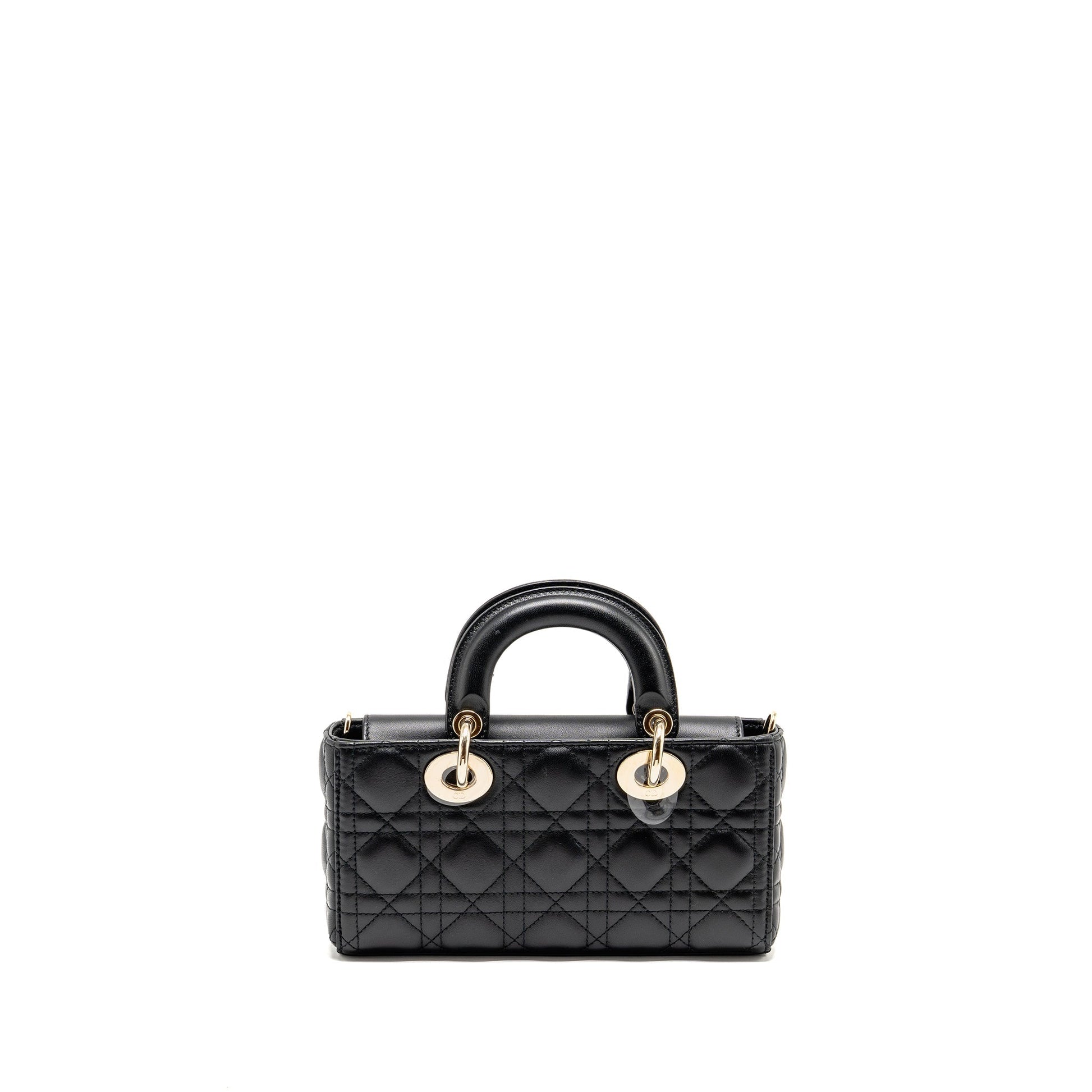 Dior Lady D Joy Purse Cannage Lambskin Handbag Black Small Travel Bag