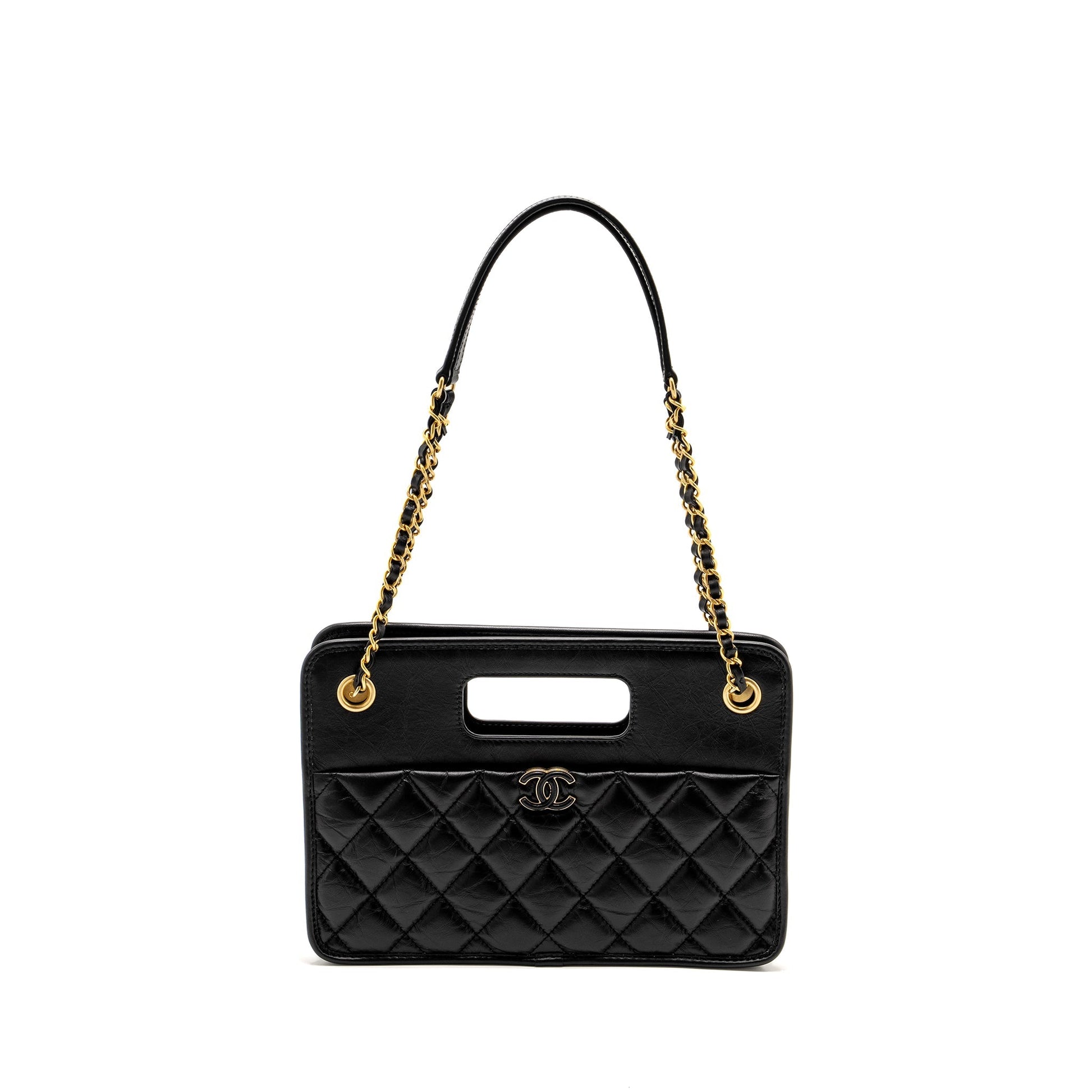 Chanel 23S Calfskin Brush GHW microchip Black Clutch Bag