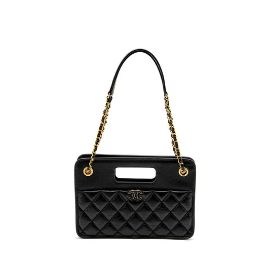 Chanel 23S Calfskin Brush GHW microchip Black Clutch Bag