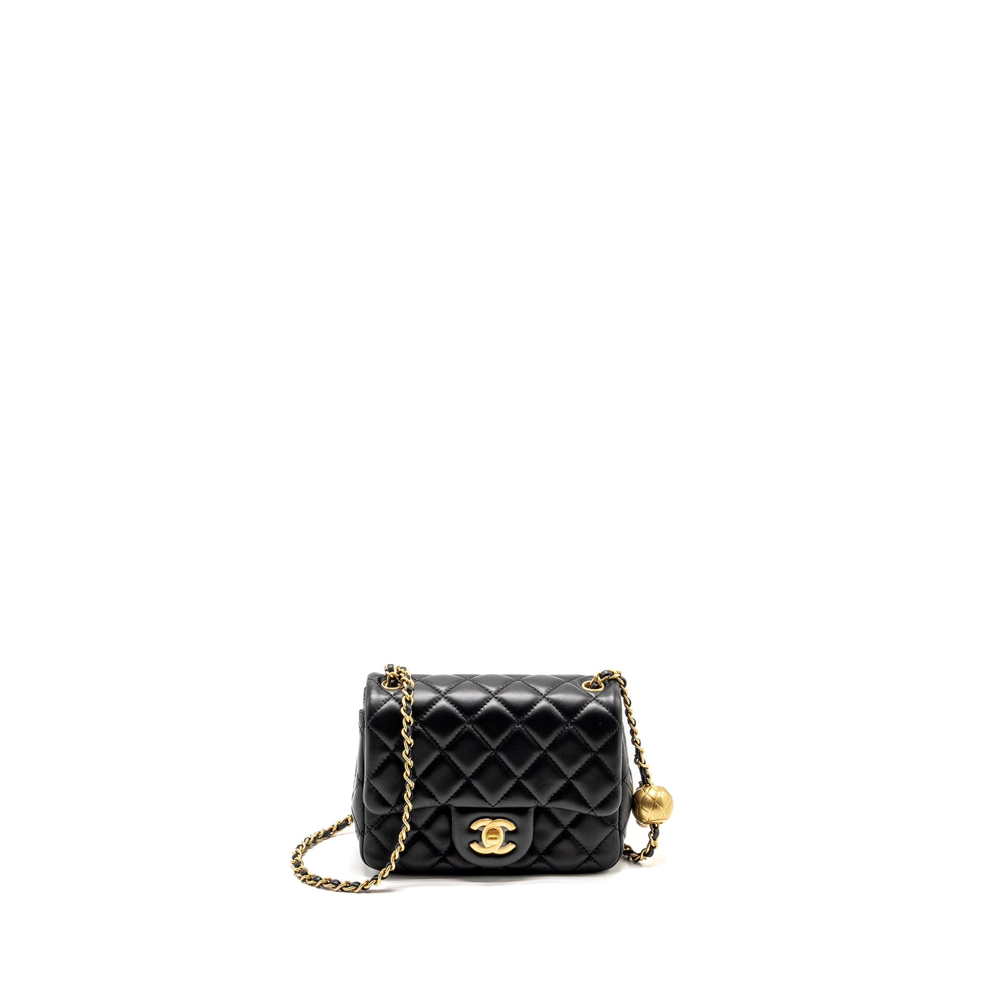 Chanel Pearl Crush Square Flap Lambskin GHW Black Shoulder Bag Microchip 8