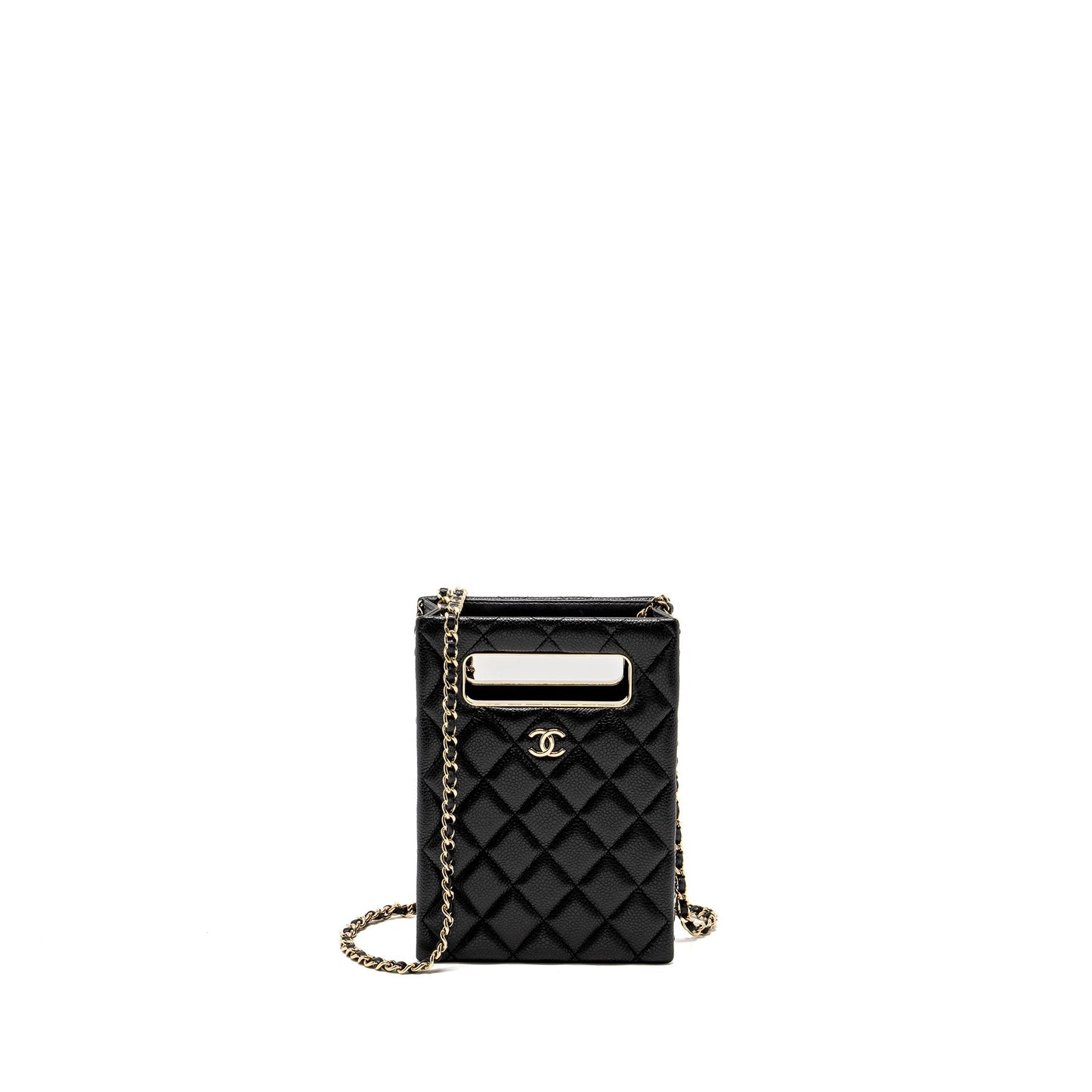Chanel Quilted Evening Box Caviar LGHW Microchip Black Handbag