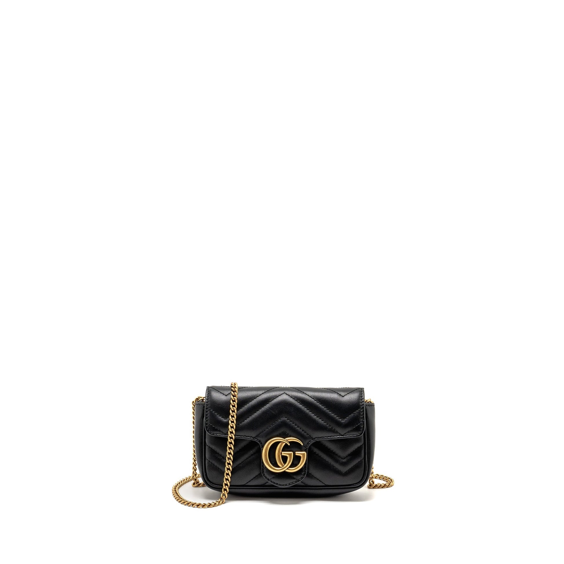 Gucci Super Marmont Calfskin Handbag Black Mini Travel Bag Black Ghw
