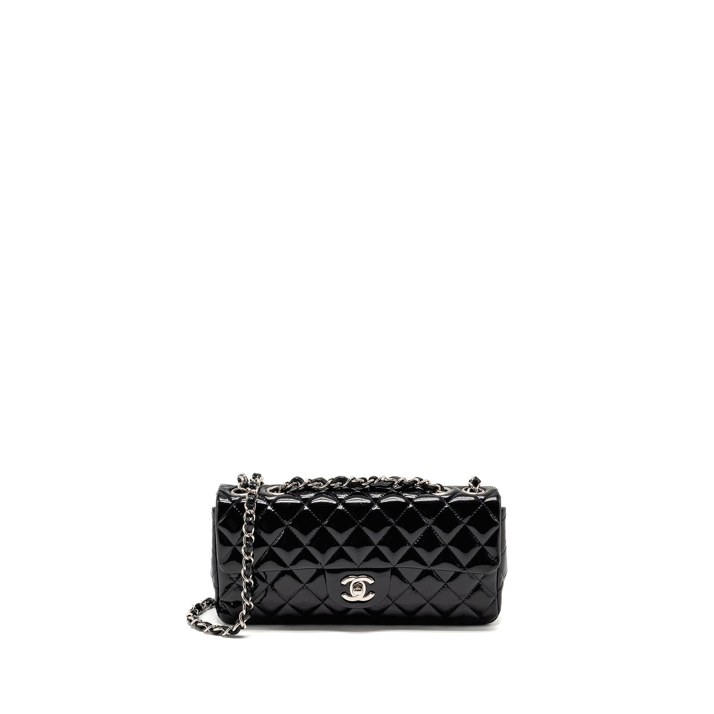 Chanel East West Flap Patent SHW Black Leather Shoulder Bag