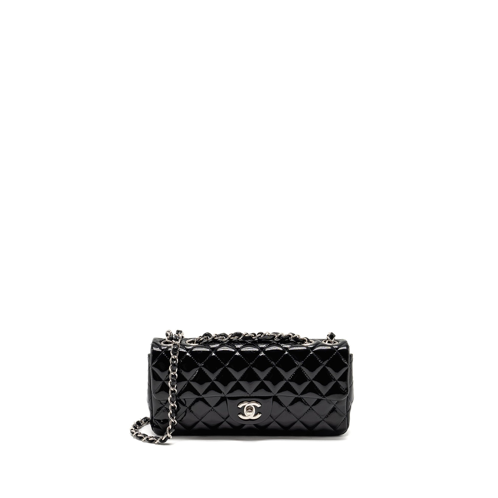 Chanel East West Flap Patent SHW Black Leather Shoulder Bag