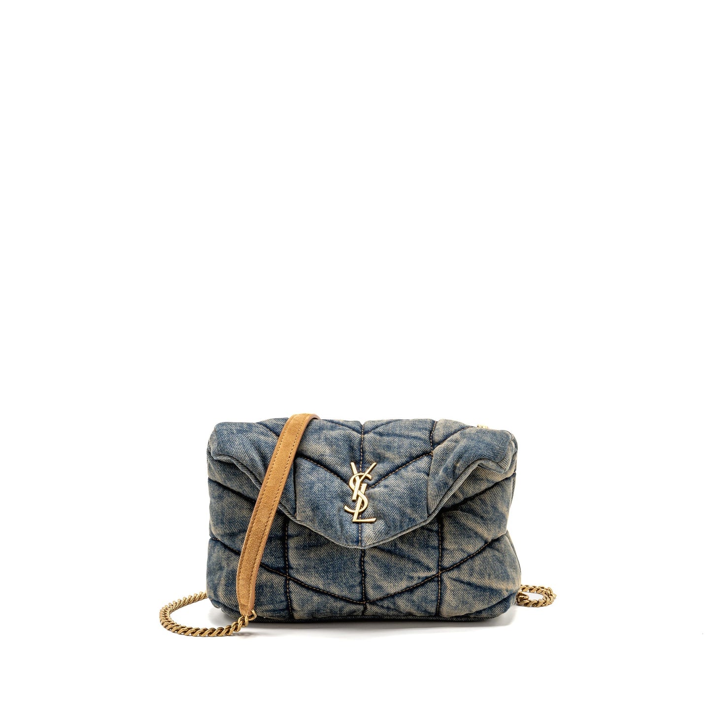YSL Saint Laurent Toy Loulou Puffer Purse Indigo Cinnamon Shoulder Denim Blue Shoulder Bag