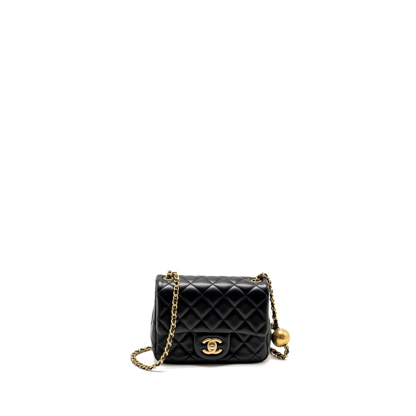 Chanel Pearl Crush Square Flap Lambskin GHW Black Shoulder Bag Ghw 1