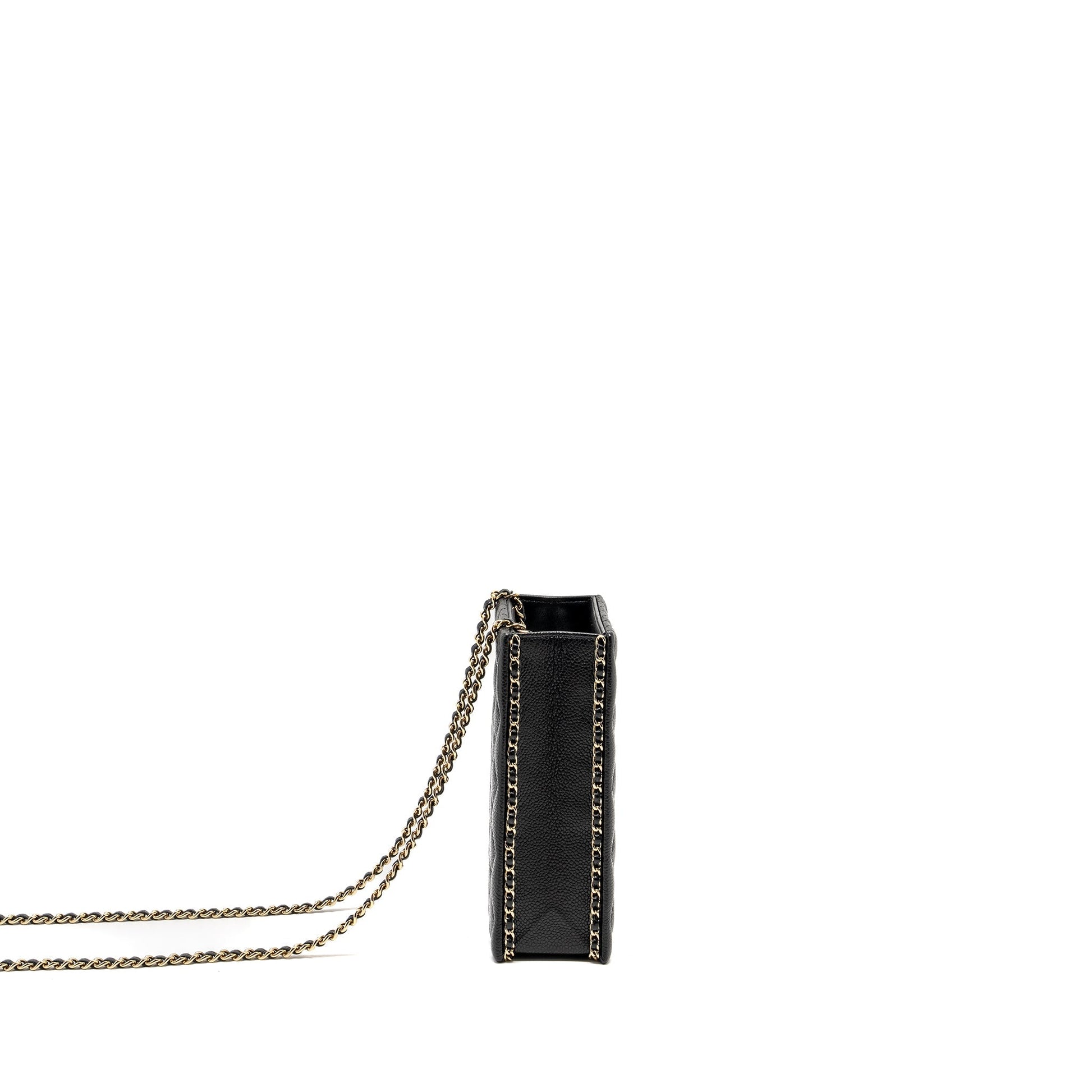 Chanel Quilted Evening Box Caviar LGHW Microchip Black Handbag