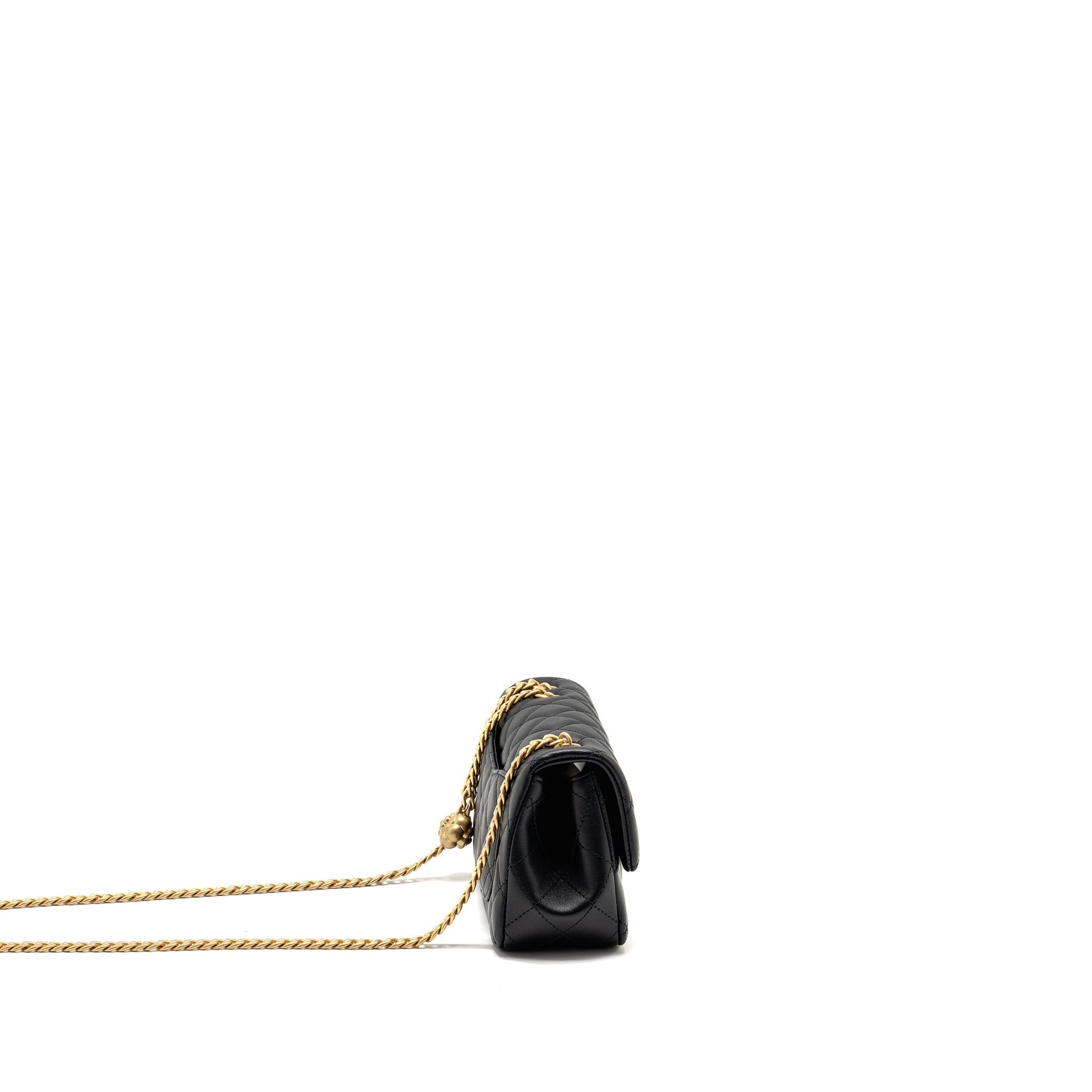 Chanel 25P Camellia Adjustable Flap Lambskin GHW Black Shoulder Bag