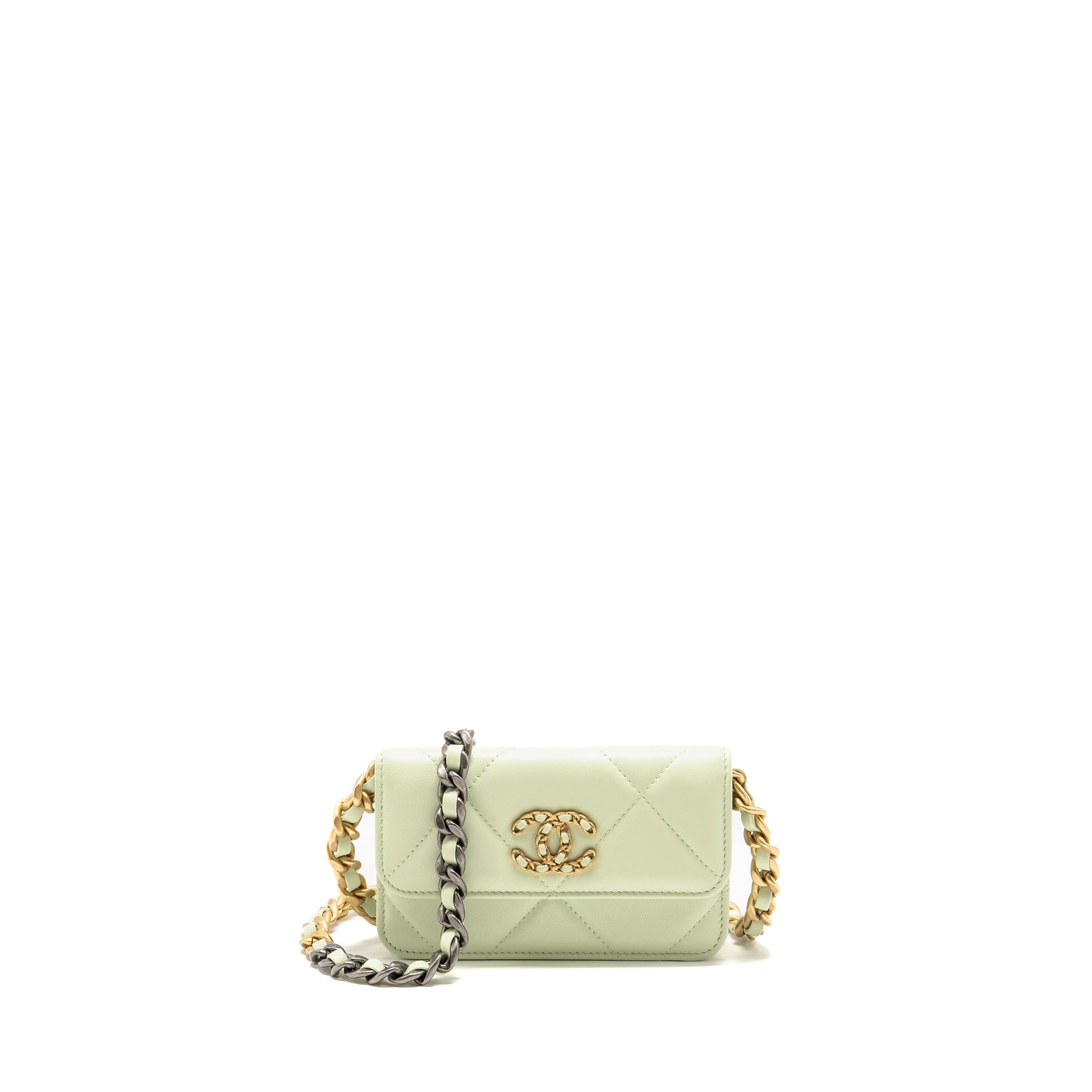 Chanel 19 Lambskin Light hardware Multicolour Green Clutch Bag