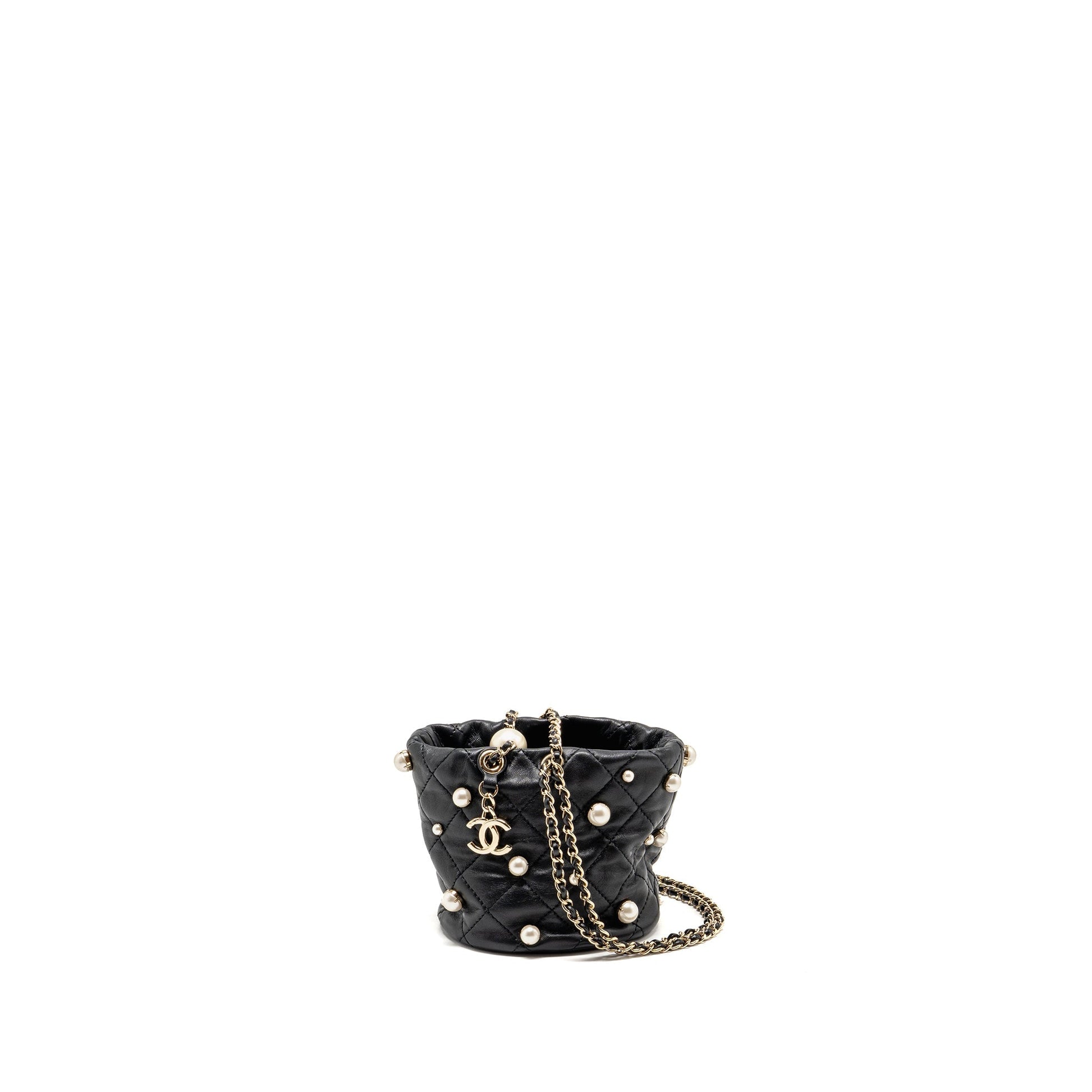 Chanel About Pearls Quilted Drawstring Bucket Lambskin Black Jewelry
