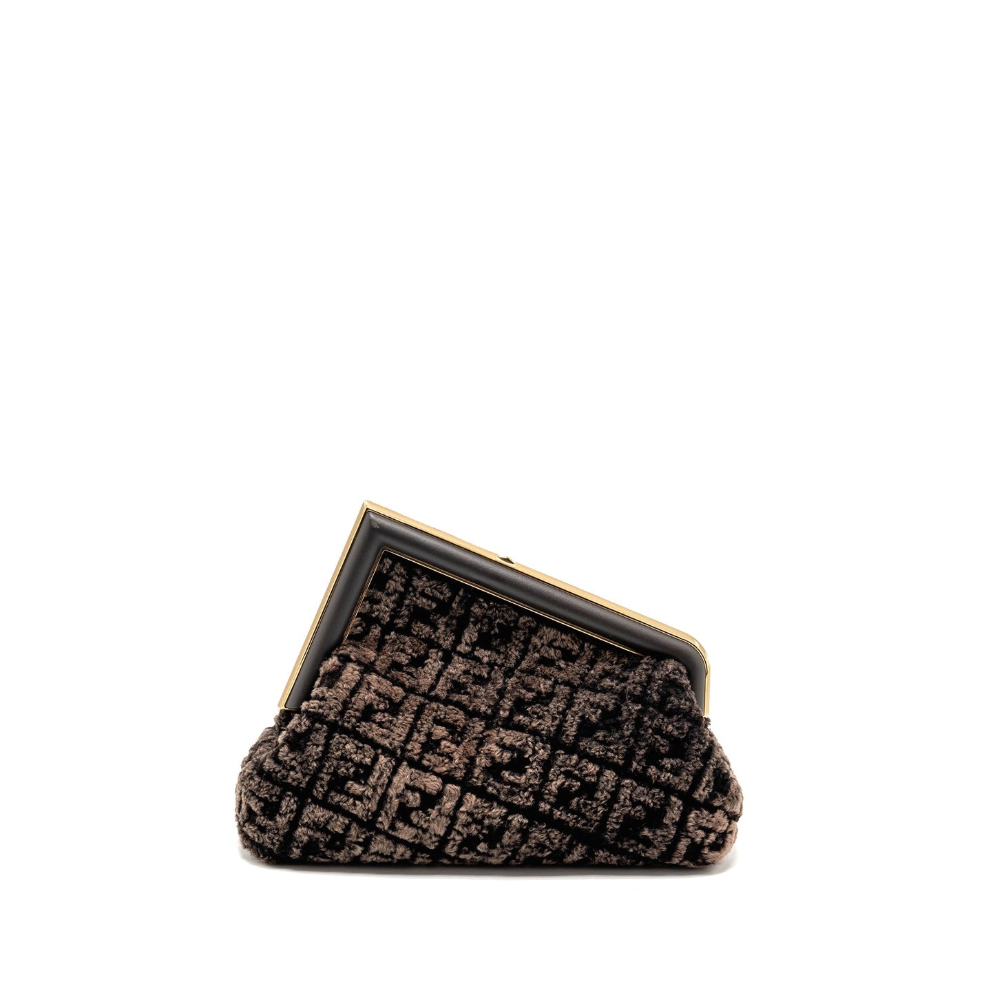 Fendi First Clutch Purse Shearling Brown Medium Clutch Bag