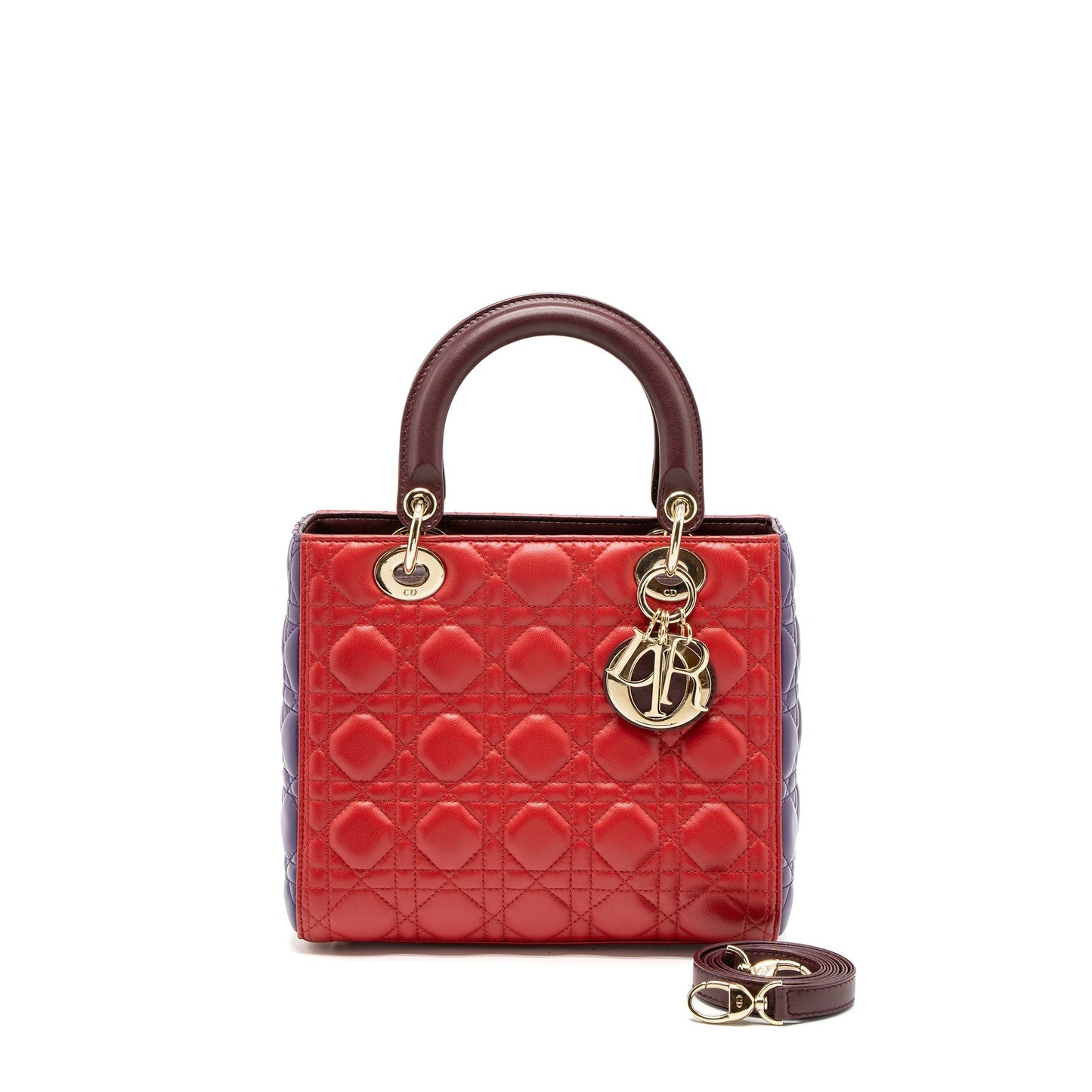 Dior Lady Purse Lambskin Multicolour Handbag Red Medium Travel Bag