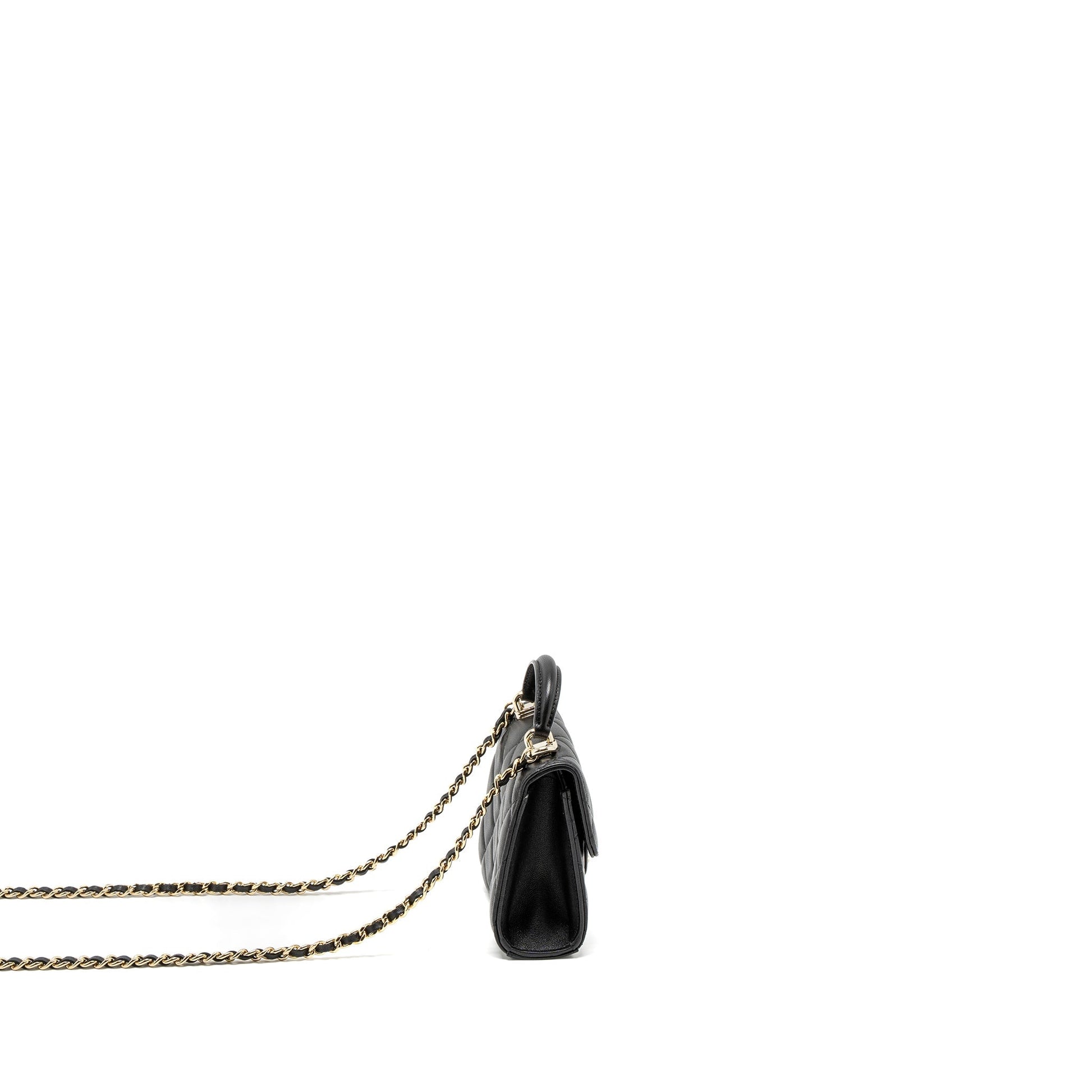 Chanel Top Handle Flap Lambskin LGHW Microchip Black Shoulder Bag