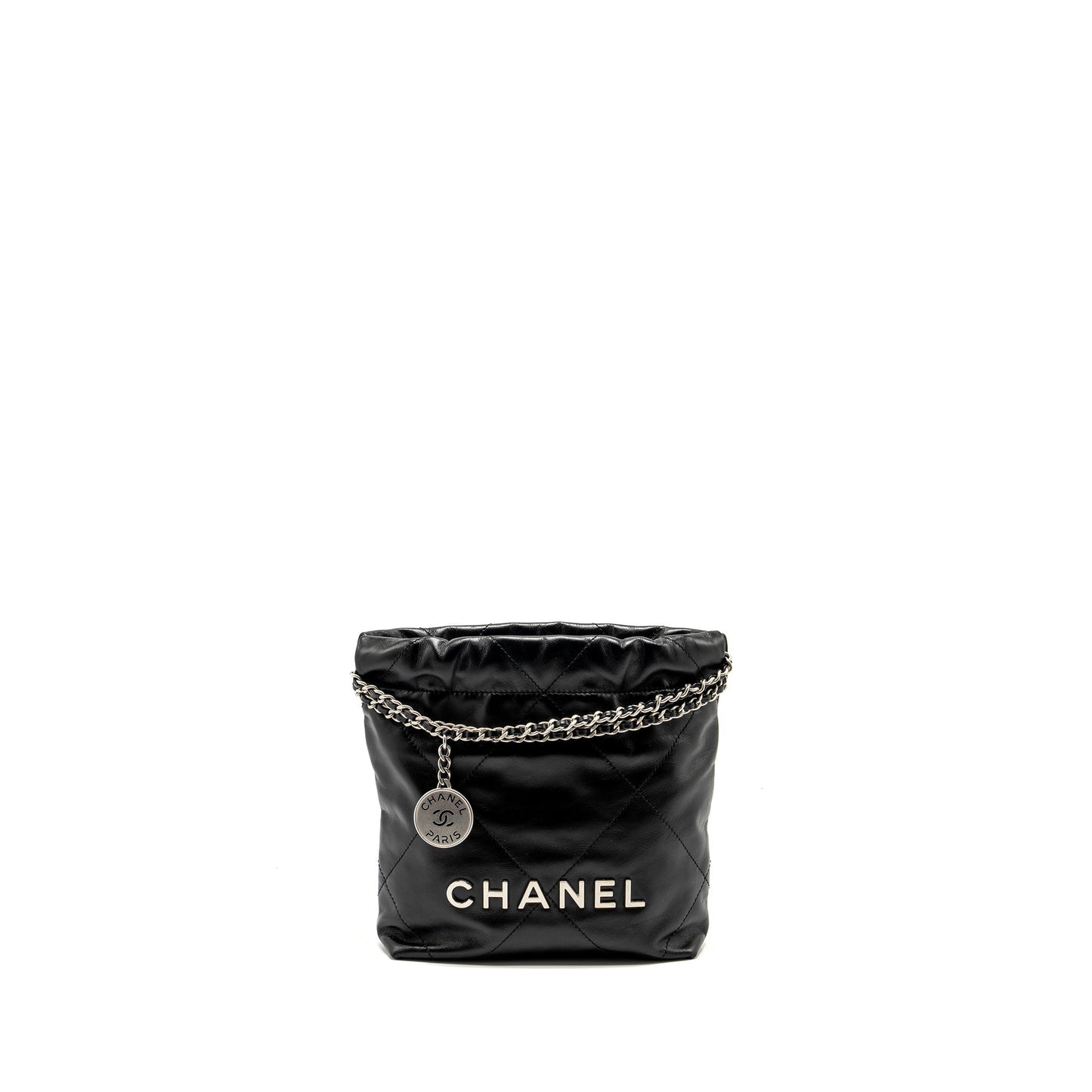 Chanel 22 Shiny Calfskin SHW Microchip Black Mini Bag