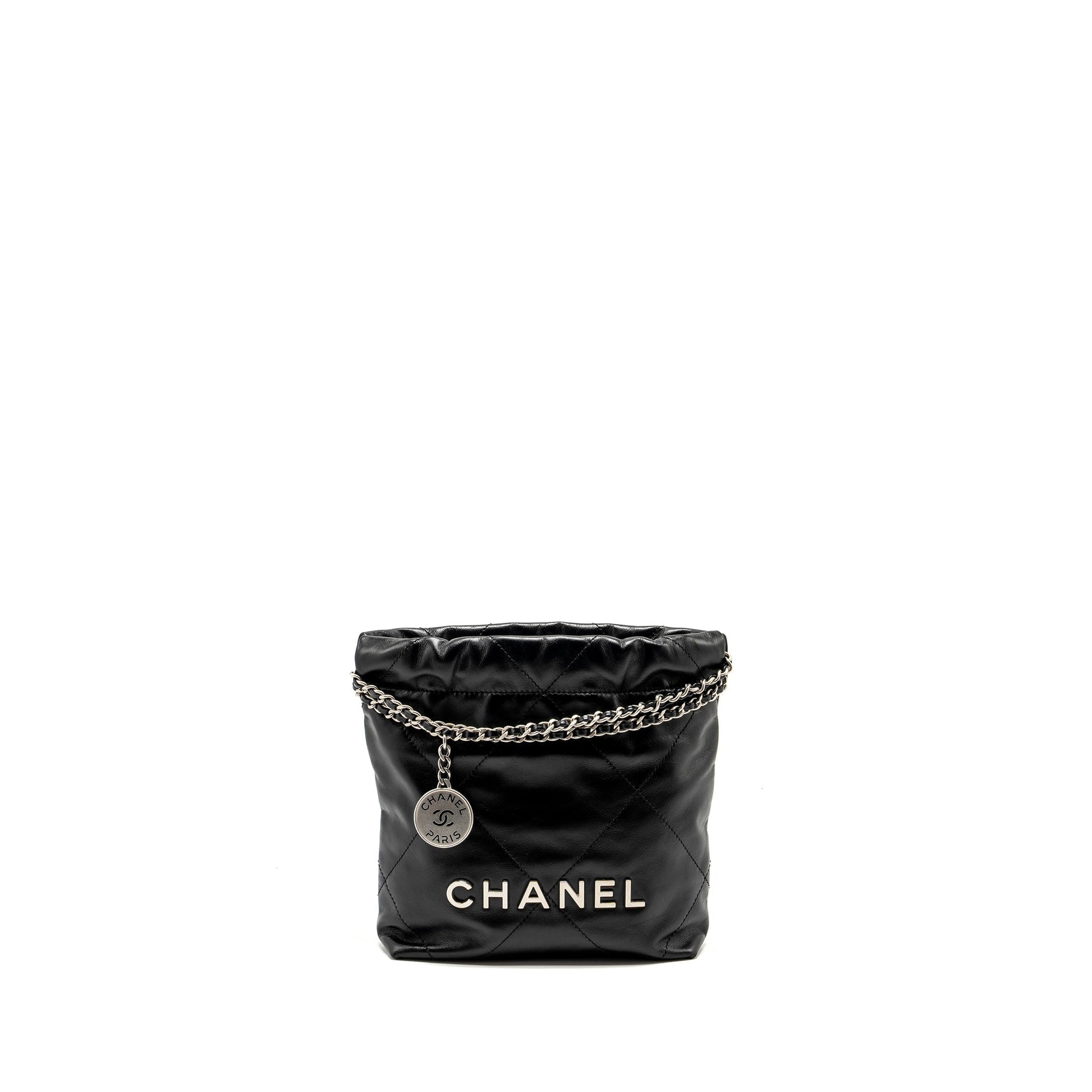 Chanel 22 Shiny Calfskin SHW Microchip Black Mini Bag