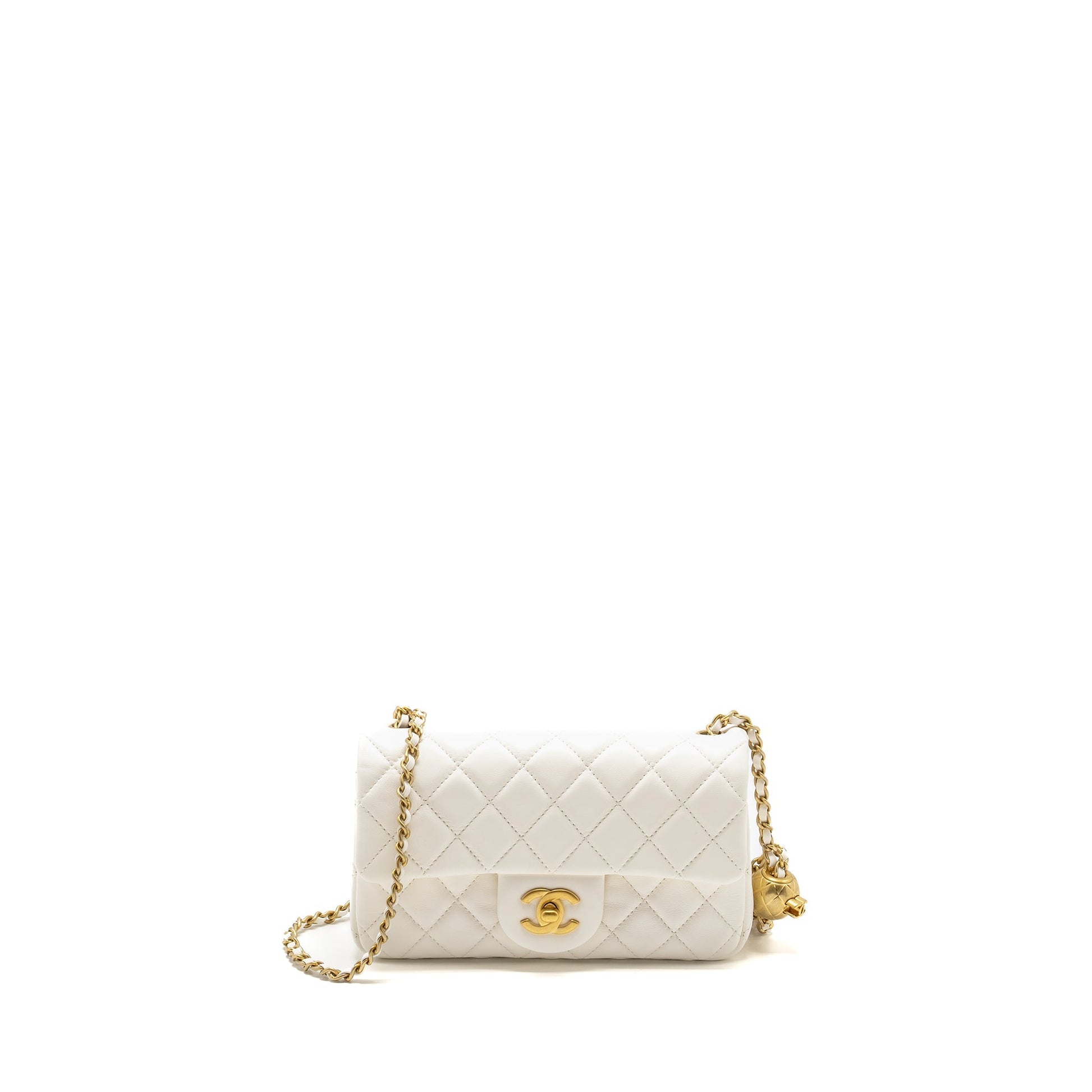 Chanel Pearl Crush Rectangular Flap Lambskin GHW White Shoulder Bag Microchip 1