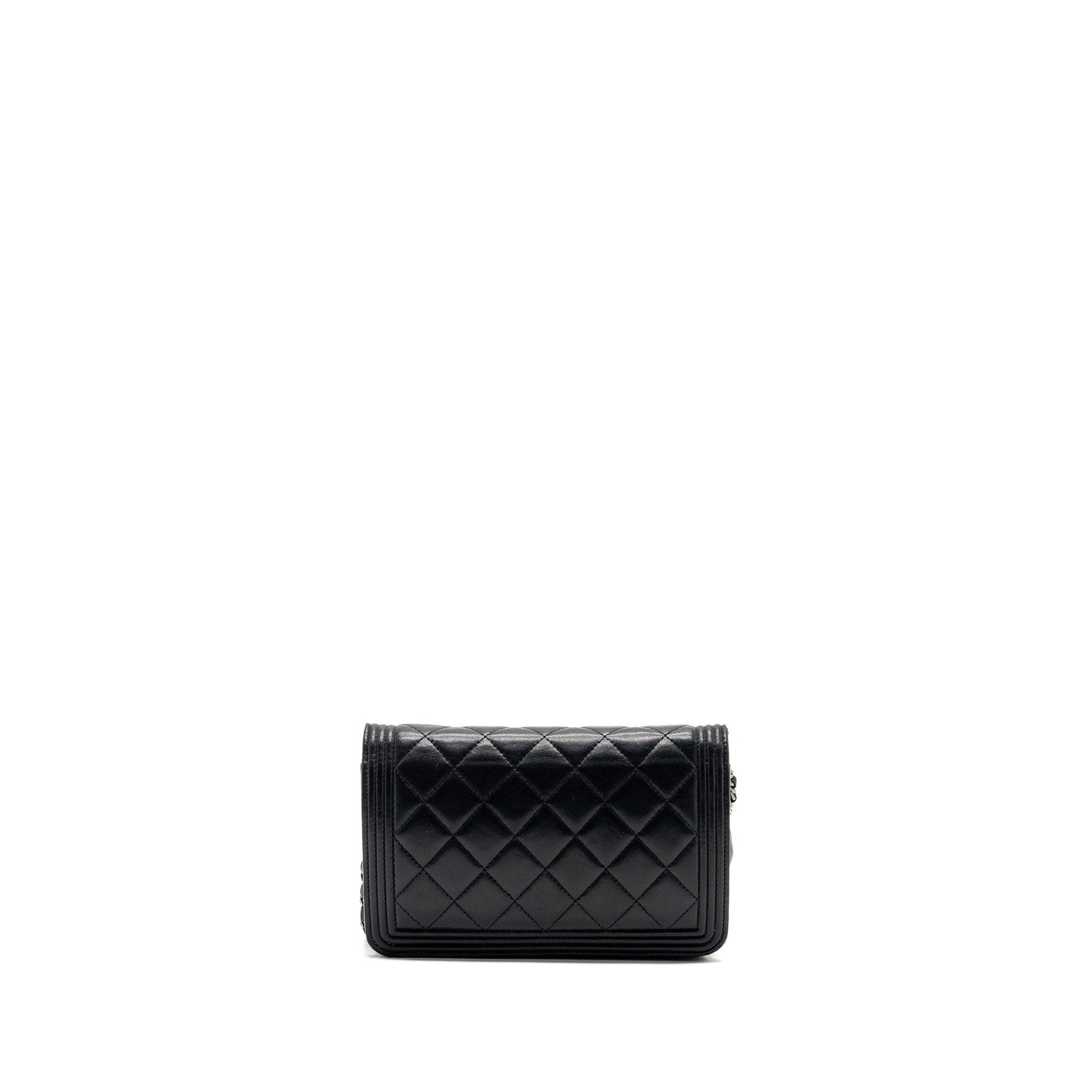 Chanel Boy On Lambskin Ruthenium Hardware Black Wallet Case
