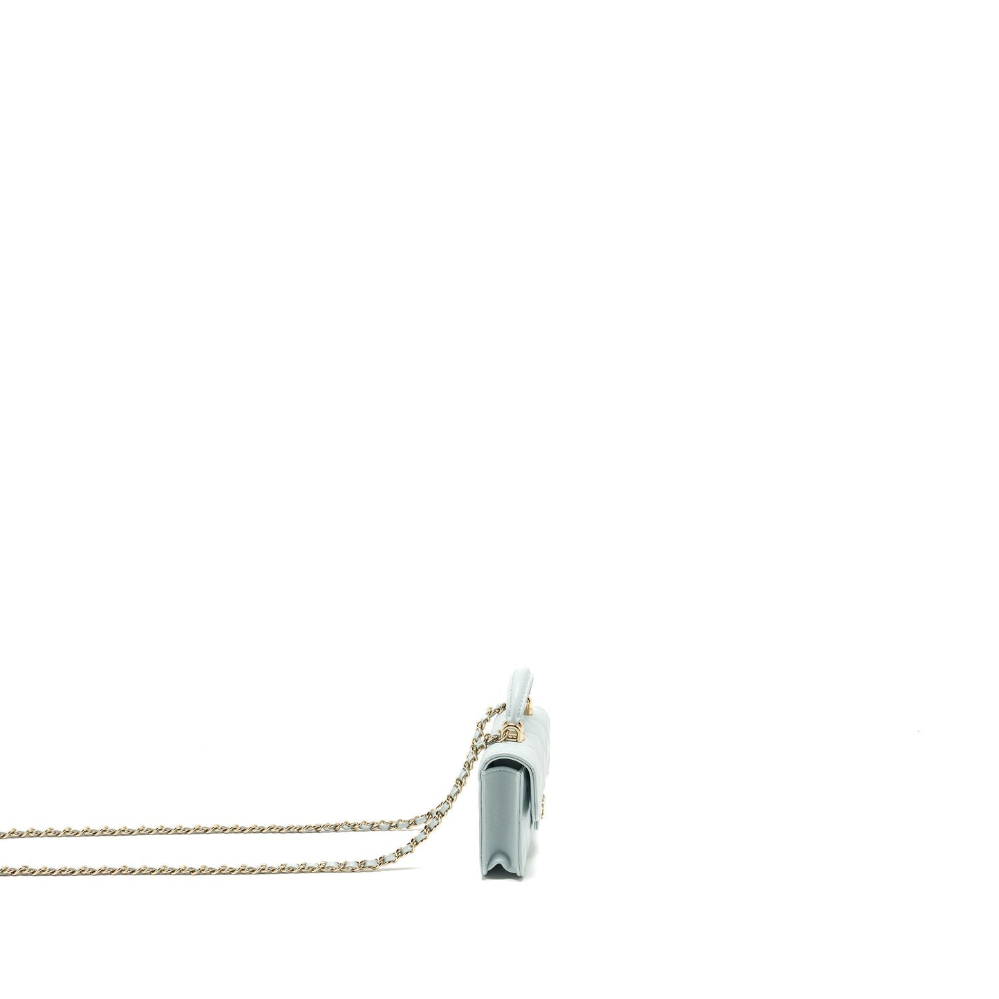 Chanel Top Handle Flap Lambskin Light LGHW Blue Clutch Bag