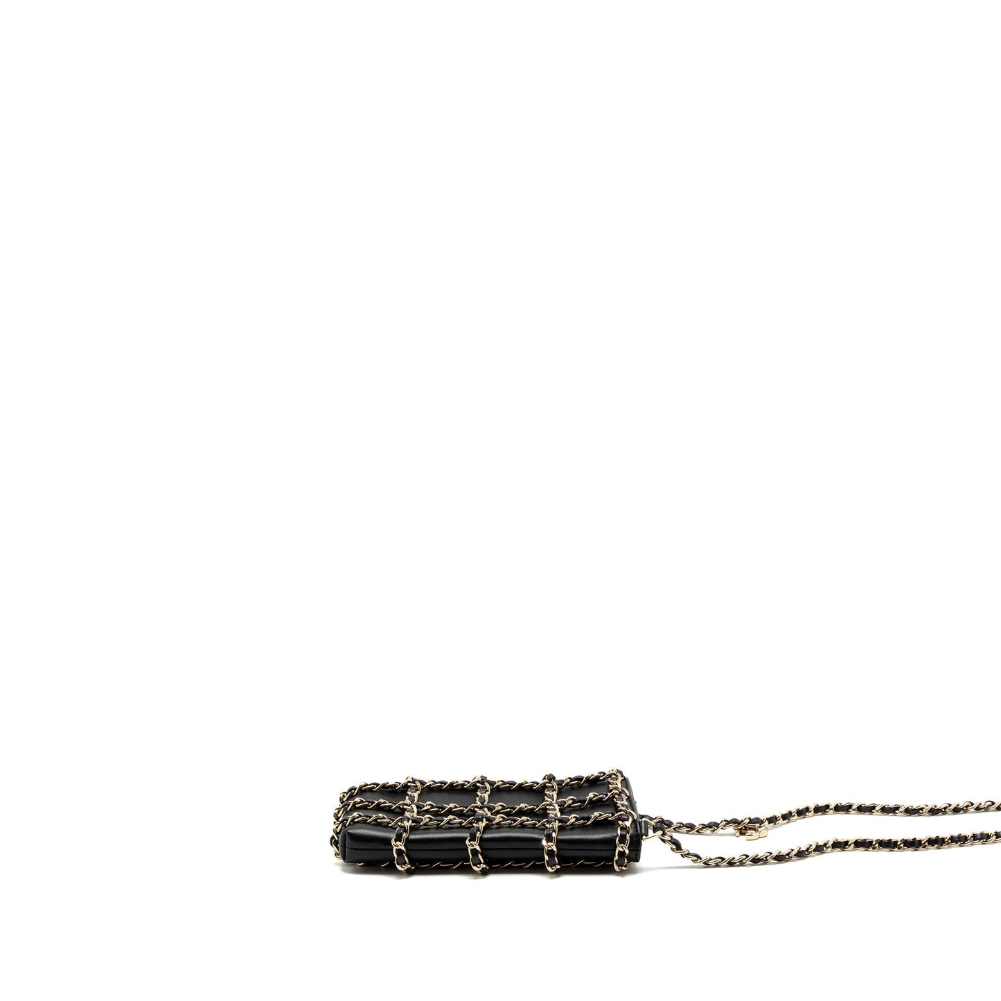 Chanel Cluth O Vertical Phone Holder Lambskin Black Gold Handbag