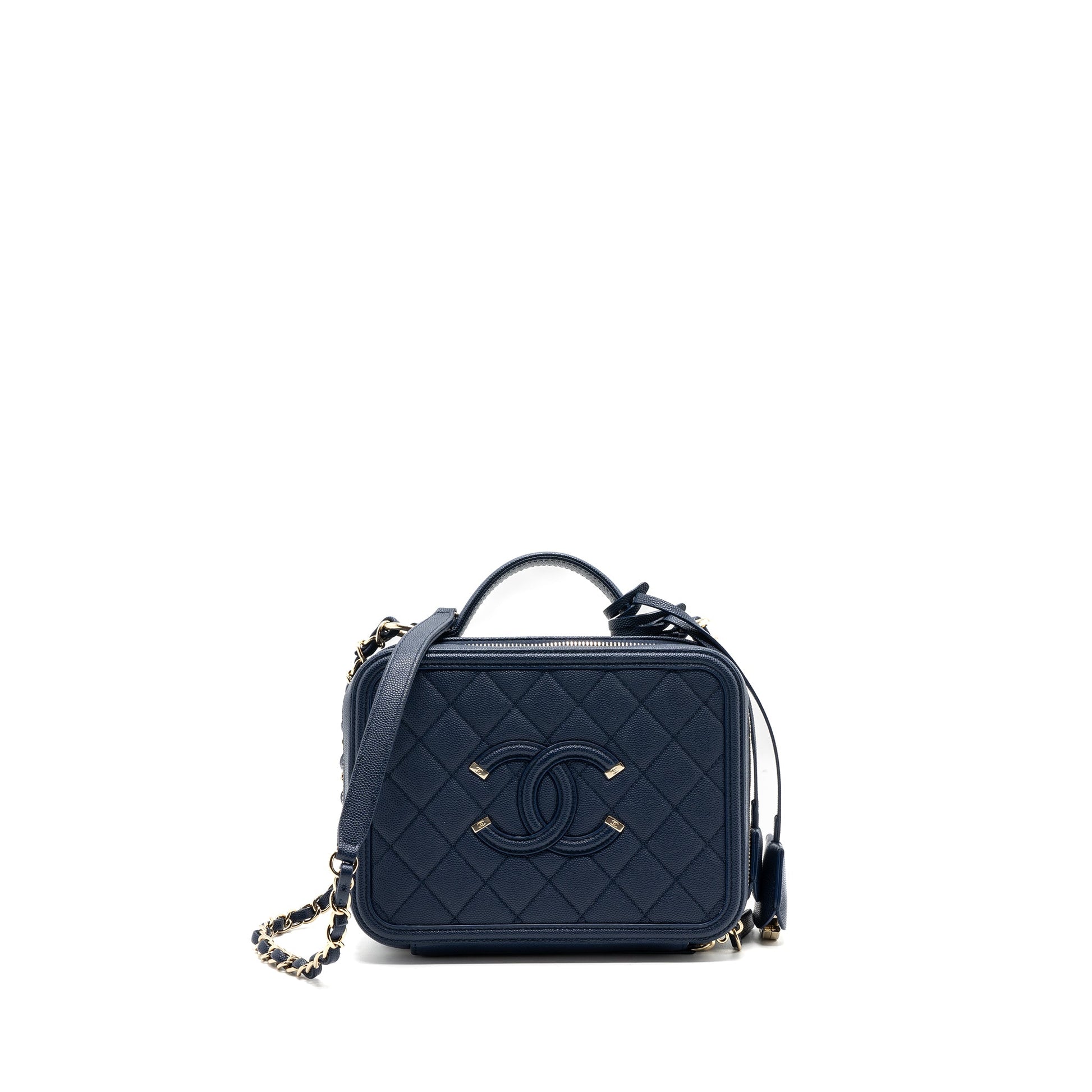 Chanel Filigree camera caviar dark LGHW Blue Crossbody Bag