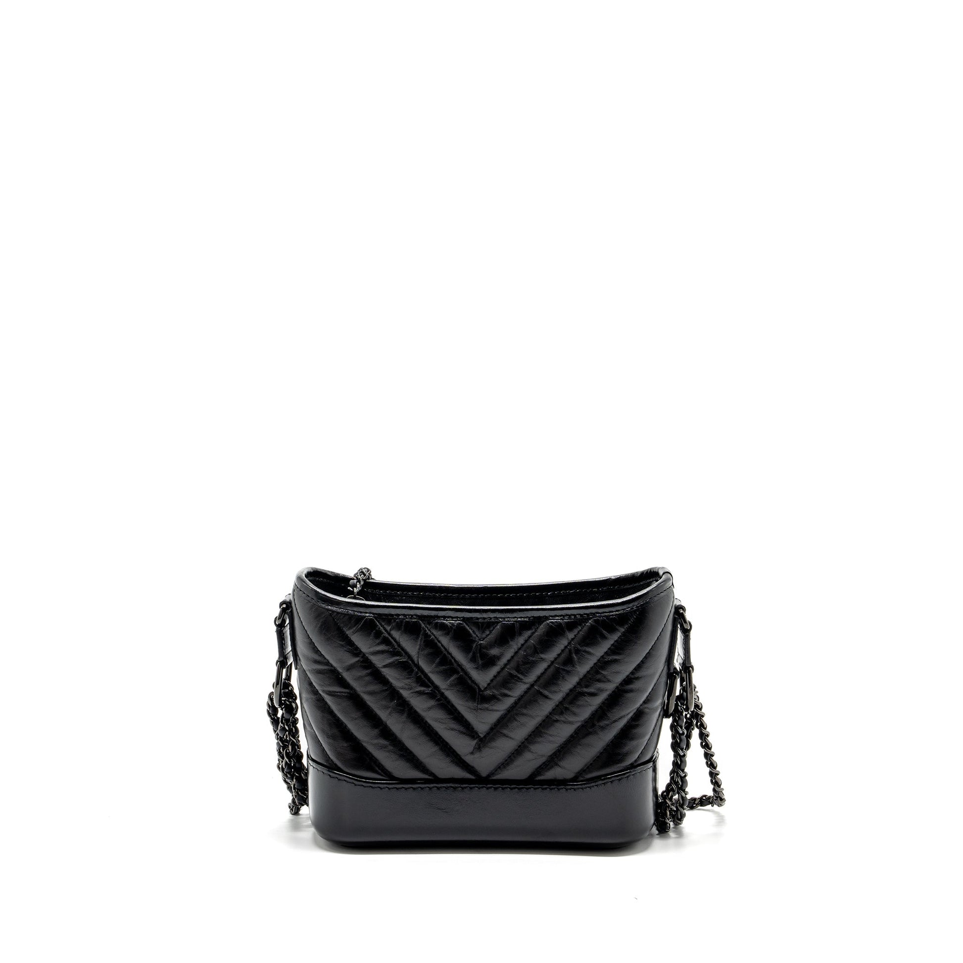 Chanel Gabrielle Hobo Chevron Aged Calfskin So Black Small Shoulder Bag