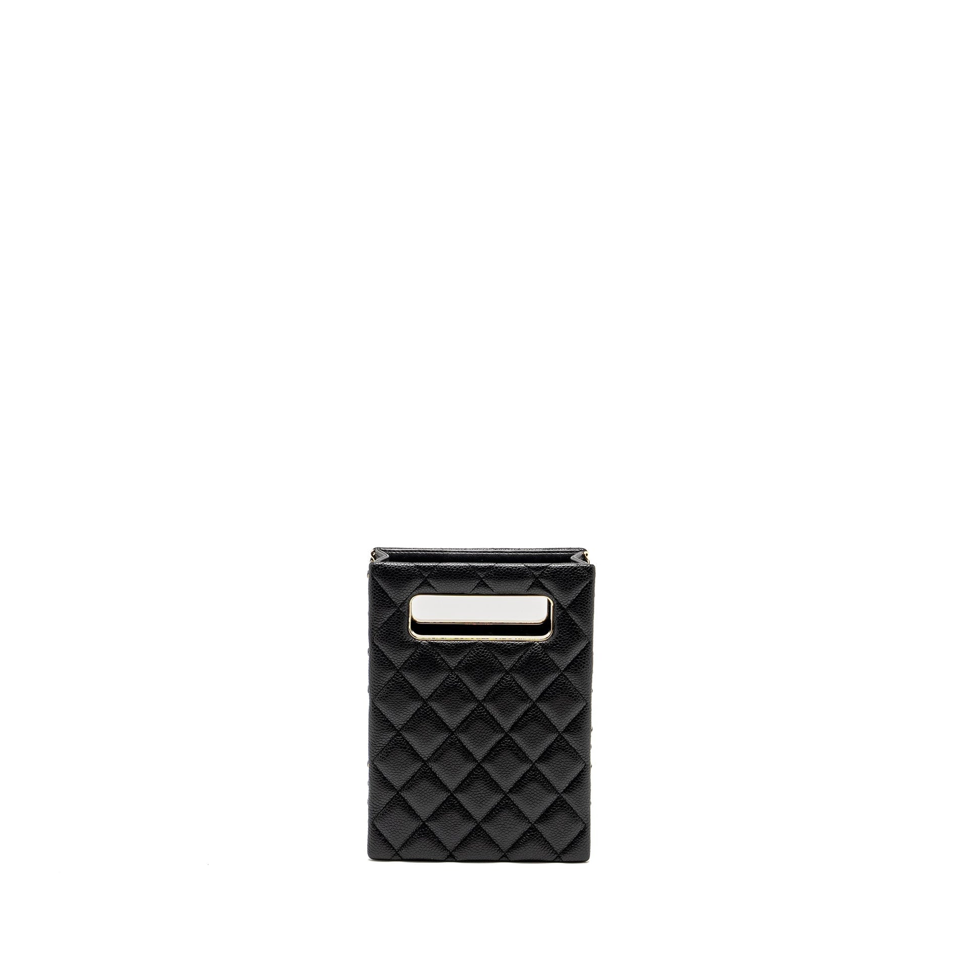 Chanel Quilted Evening Box Caviar LGHW Microchip Black Handbag