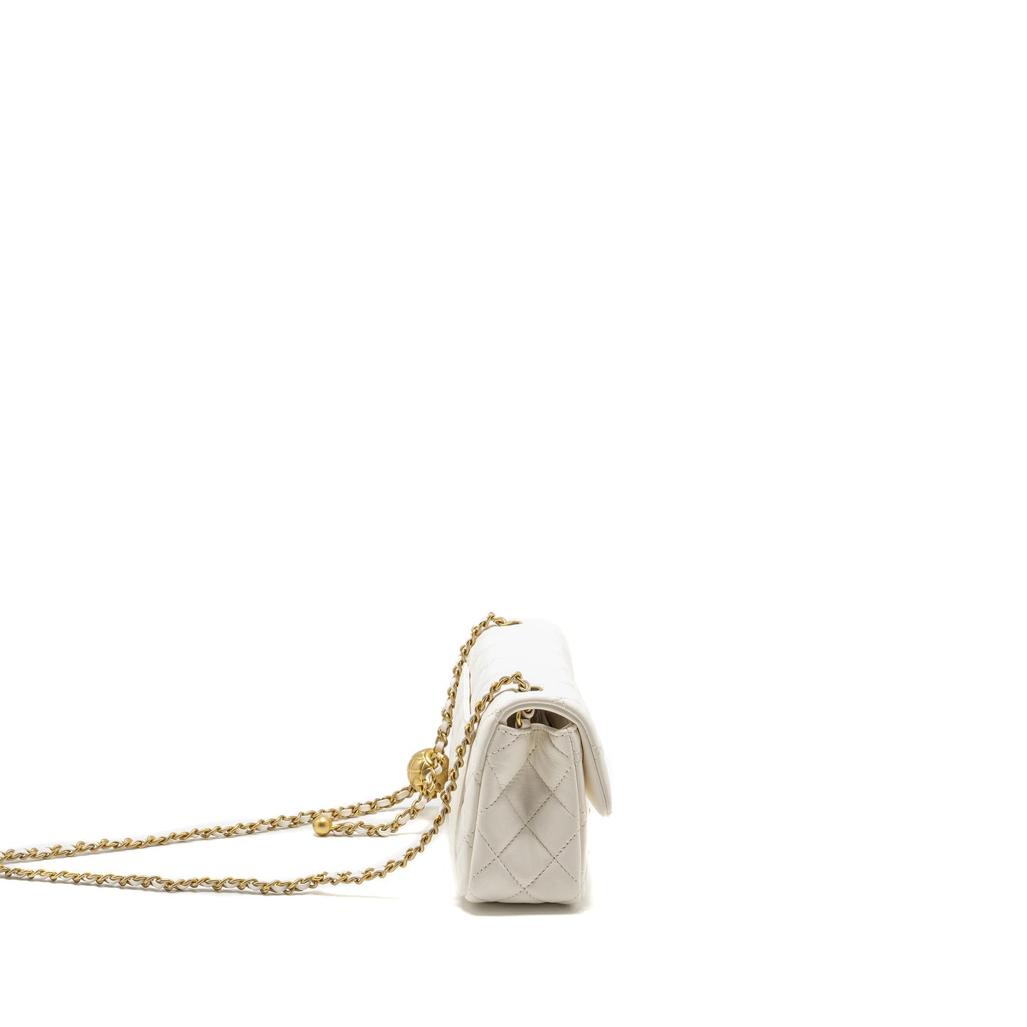 Chanel Pearl Crush Rectangular Flap Lambskin GHW White Shoulder Bag Microchip 1