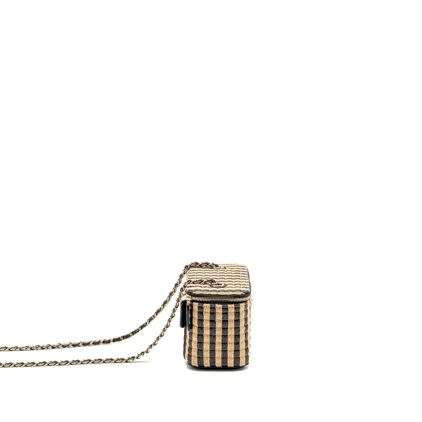 Chanel long vanity raffia calfskin LGHW Black Beige Handbag