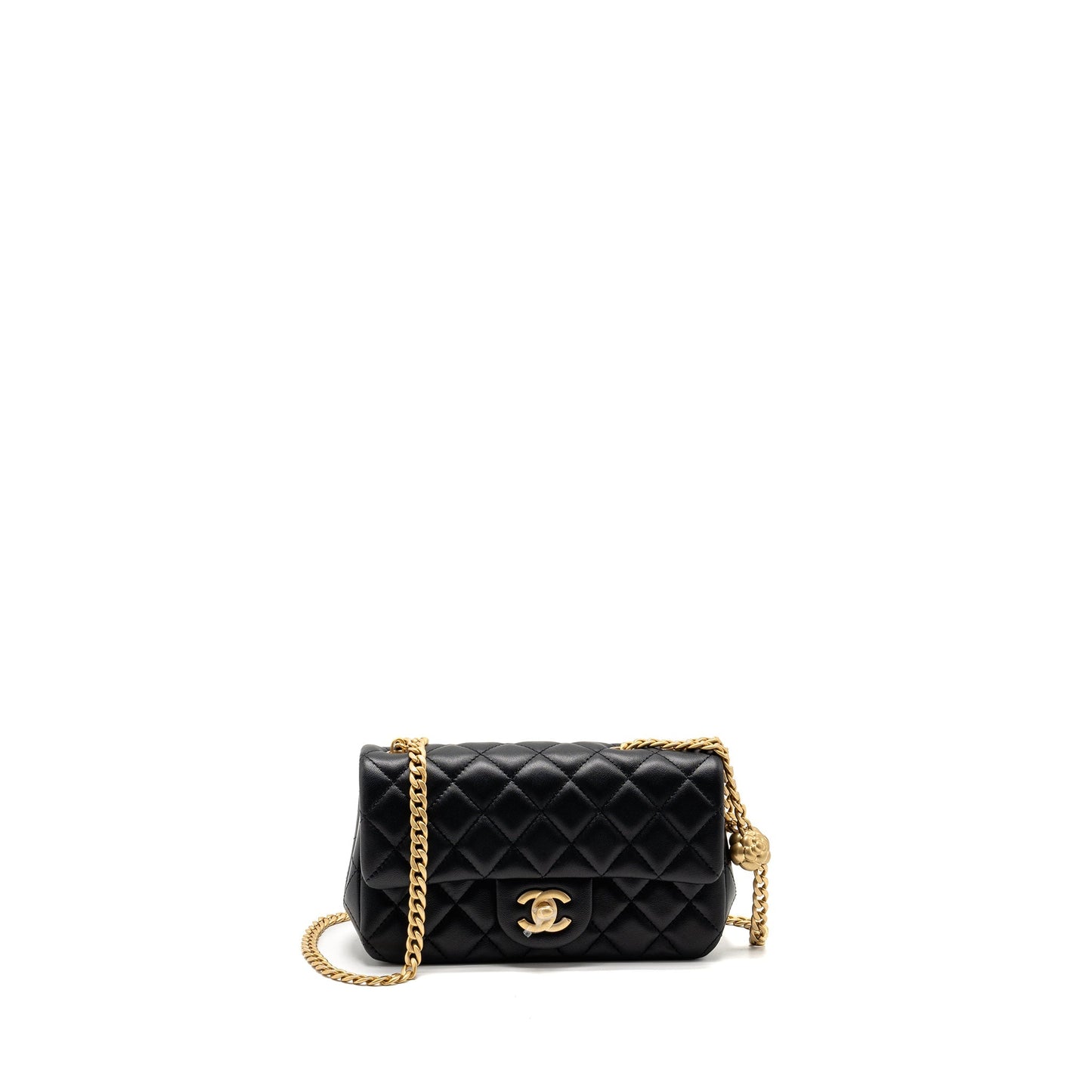 Chanel 25P Camellia Adjustable Flap Lambskin GHW Black Shoulder Bag