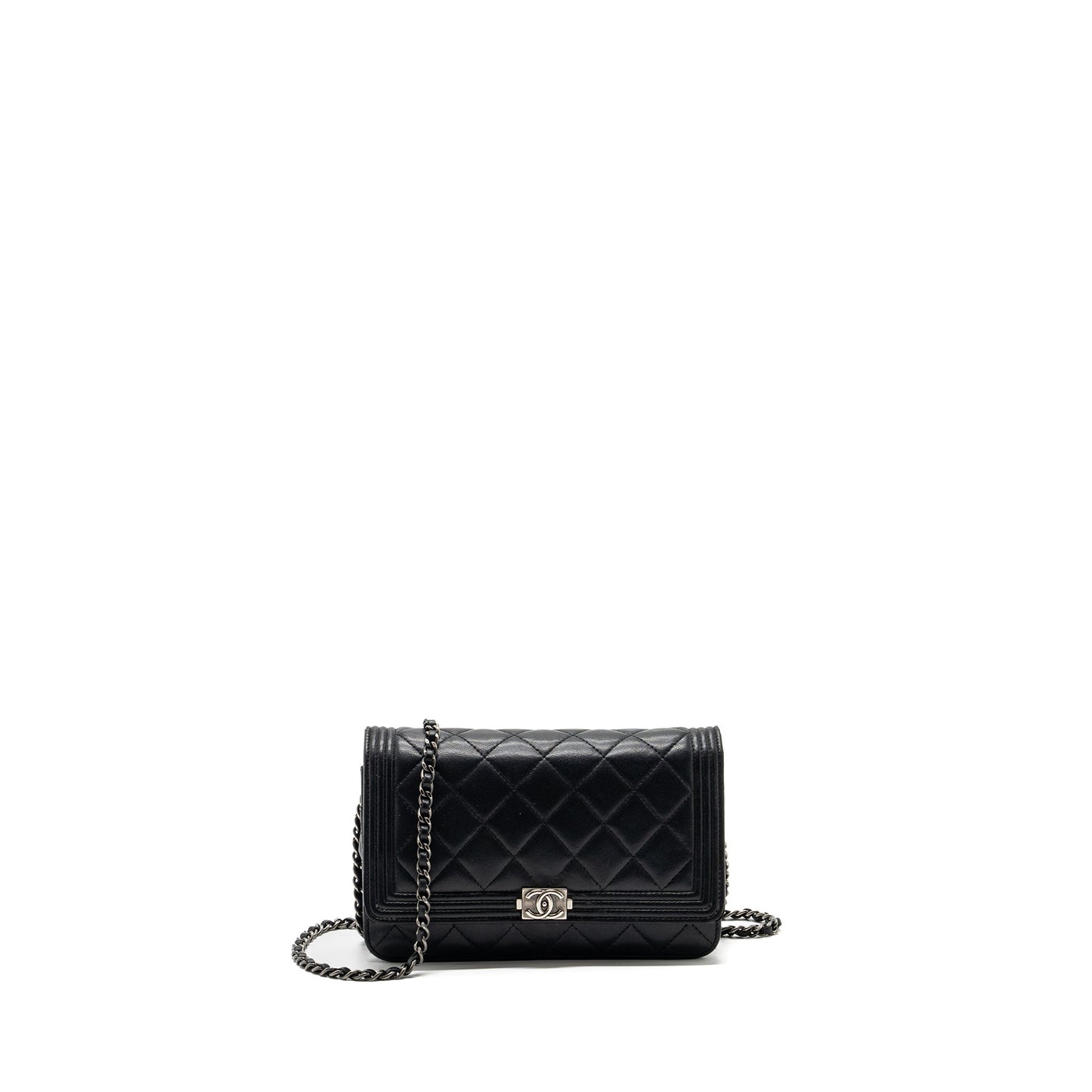 Chanel Boy On Lambskin Ruthenium Hardware Black Wallet Case