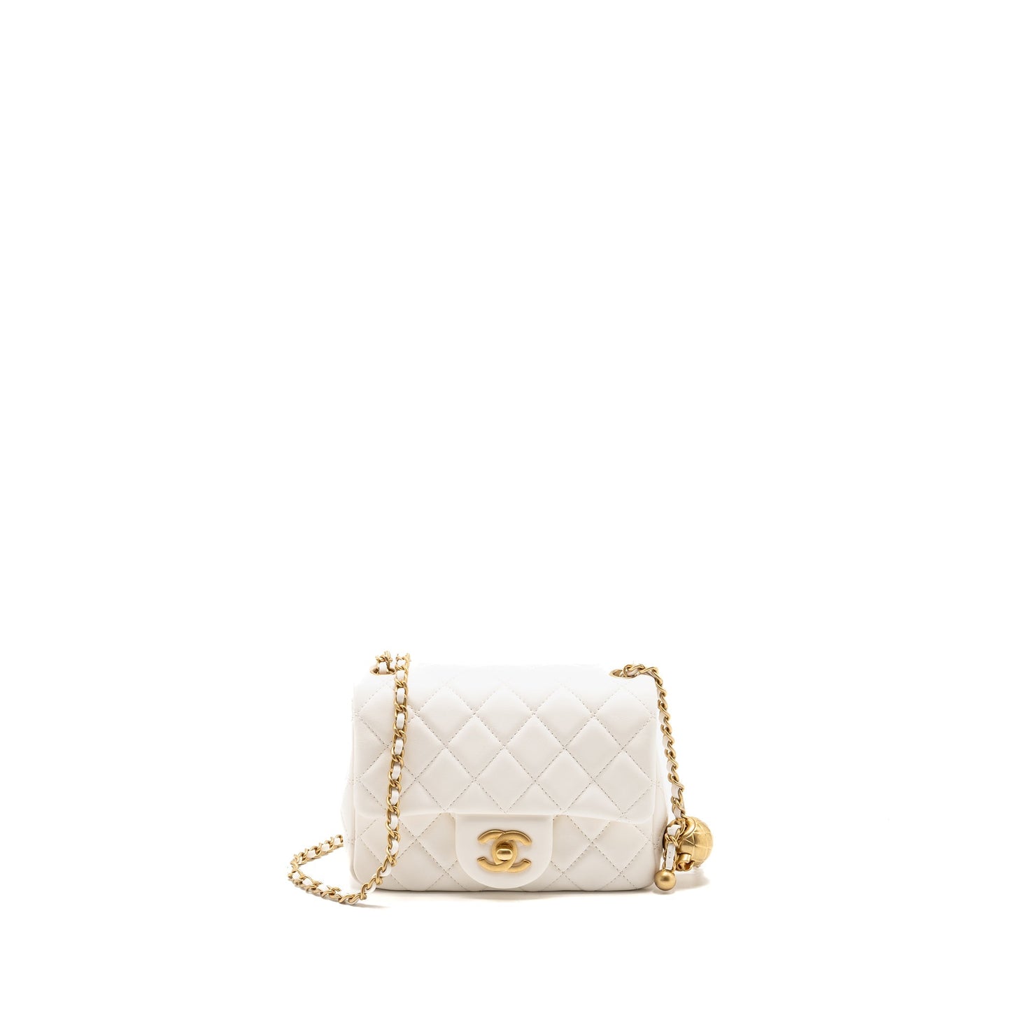 Chanel Pearl Crush Square Lambskin GHW microchip White Mini Bag Ghw Microchip