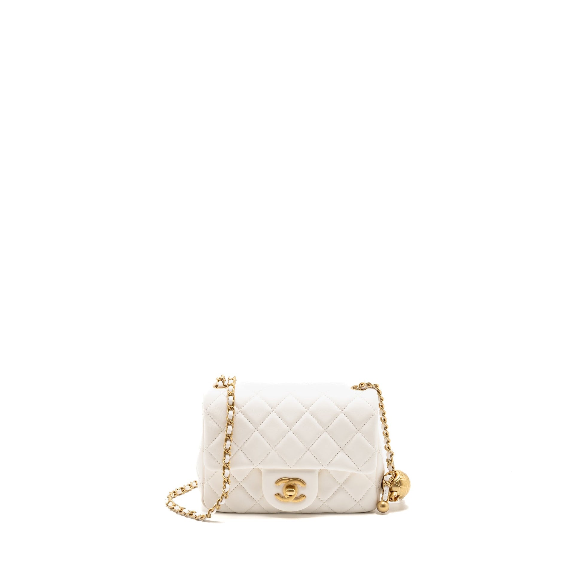 Chanel Pearl Crush Square Lambskin GHW microchip White Mini Bag Ghw Microchip