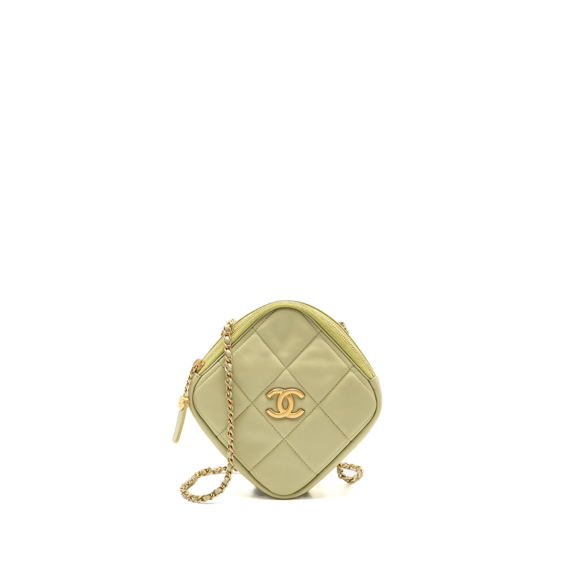 Chanel 20a Diamond Shape Quilted Lambskin Light Green Crossbody Bag