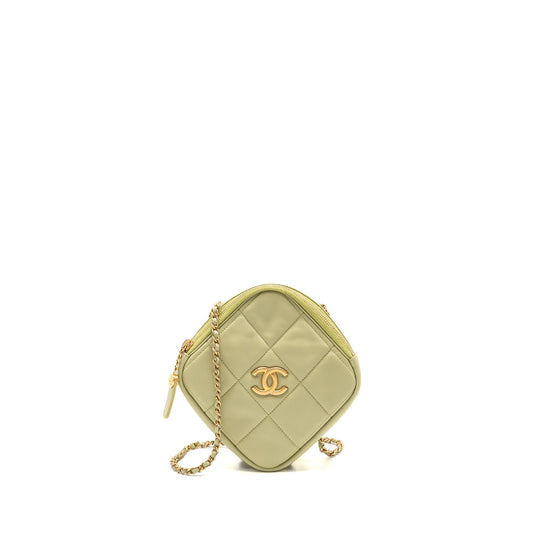 Chanel 20a Diamond Shape Quilted Lambskin Light Green Crossbody Bag