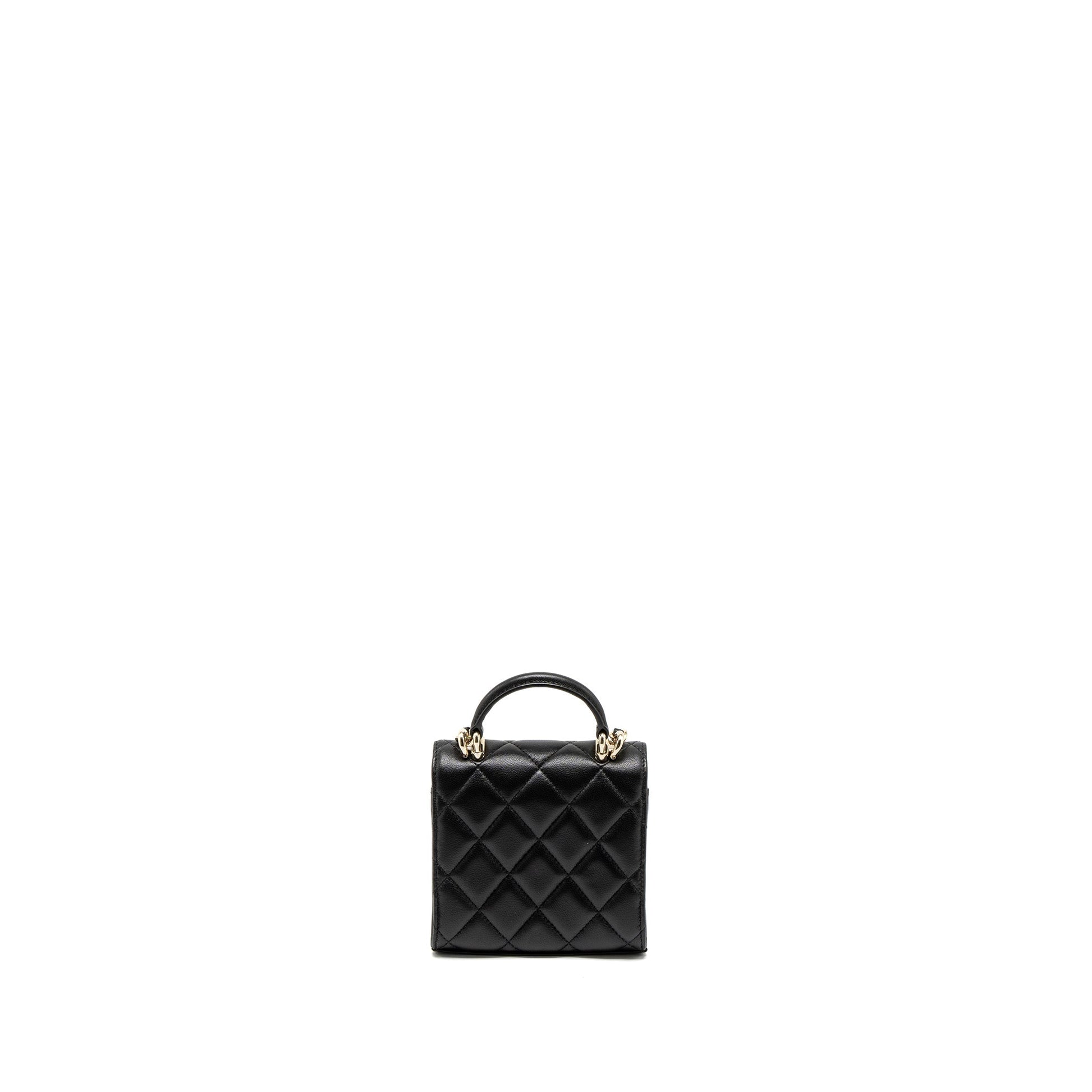 Chanel Top Handle Flap Lambskin LGHW Microchip Black Shoulder Bag